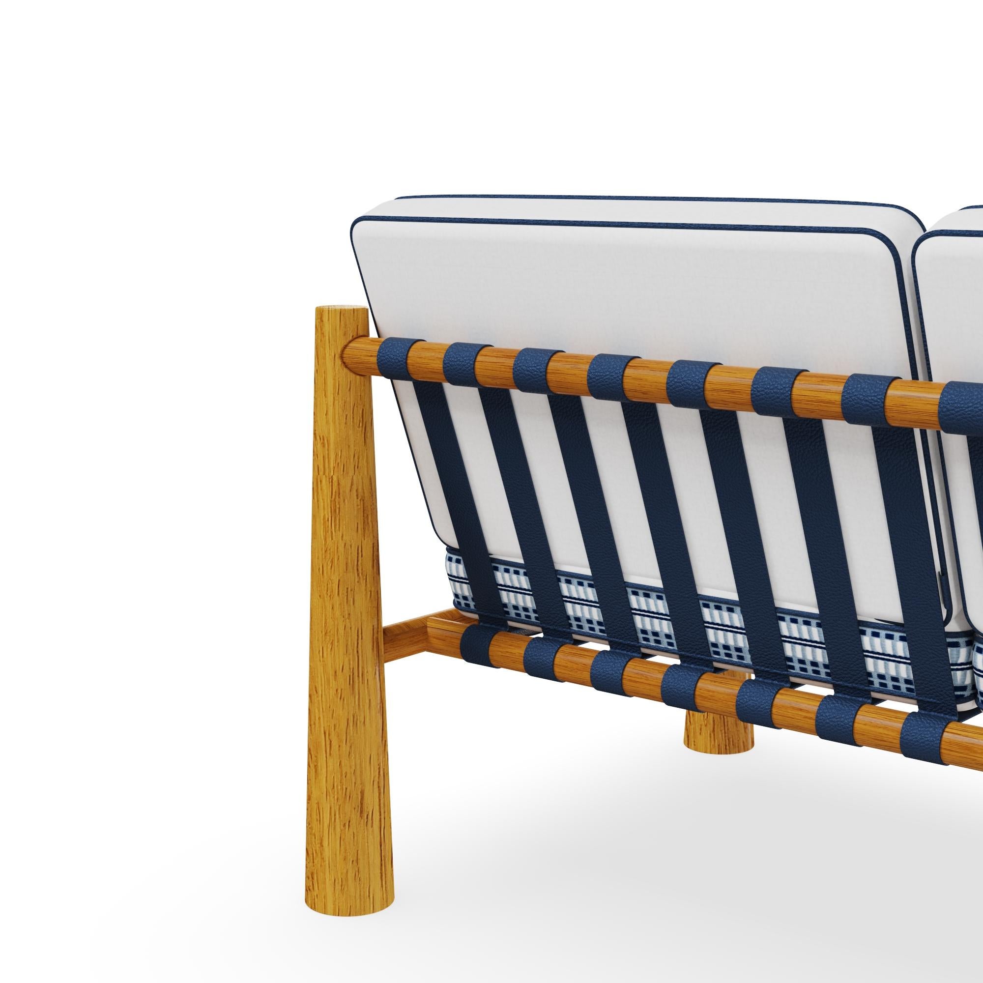 XXIe siècle et contemporain Canapé d'extérieur Amalfi en Wood Wood Iroko avec détails en cuir Corde en vente