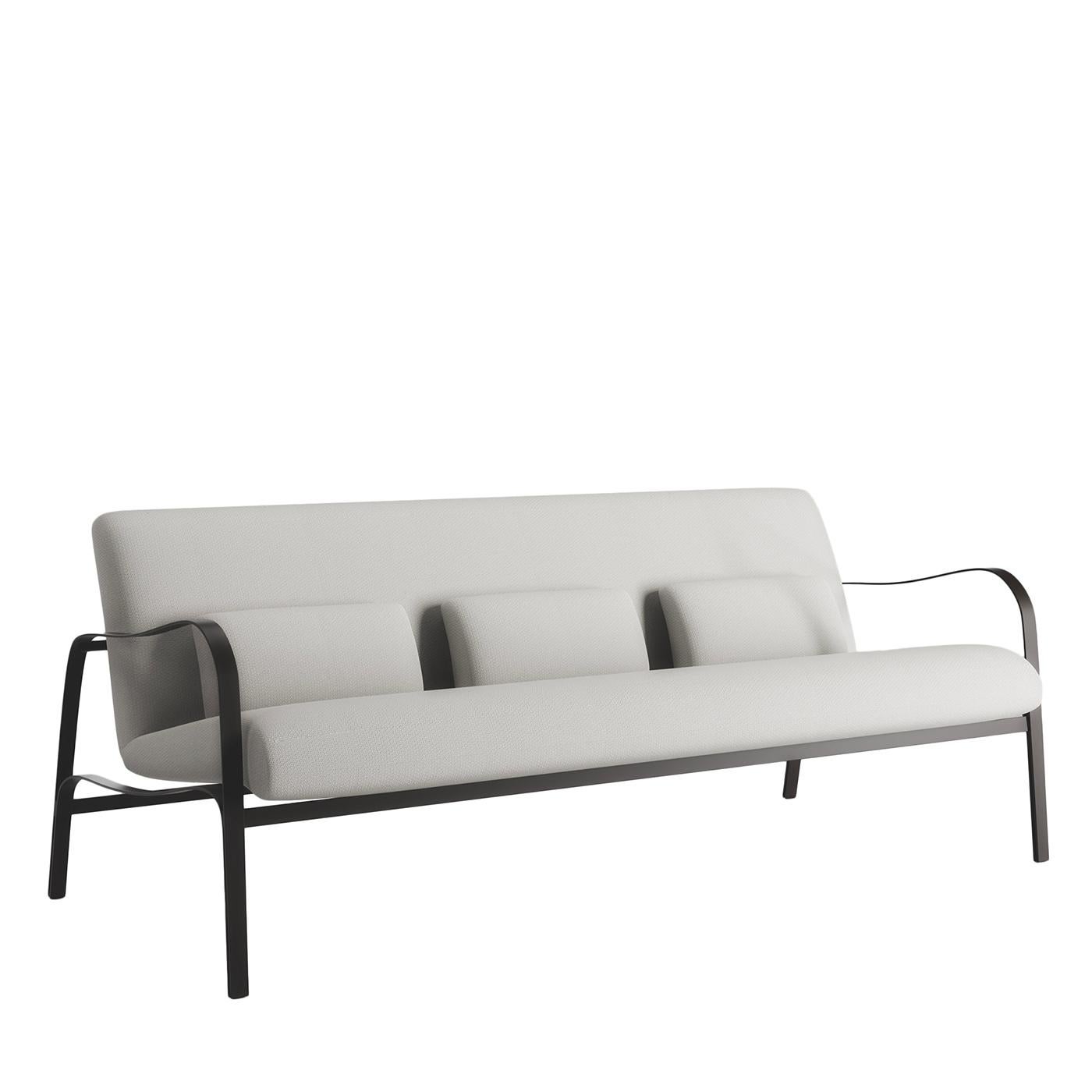 Contemporary Amalfi White and Gray Outdoor Sofa by Studio 63 in Stainless Steel For Sale