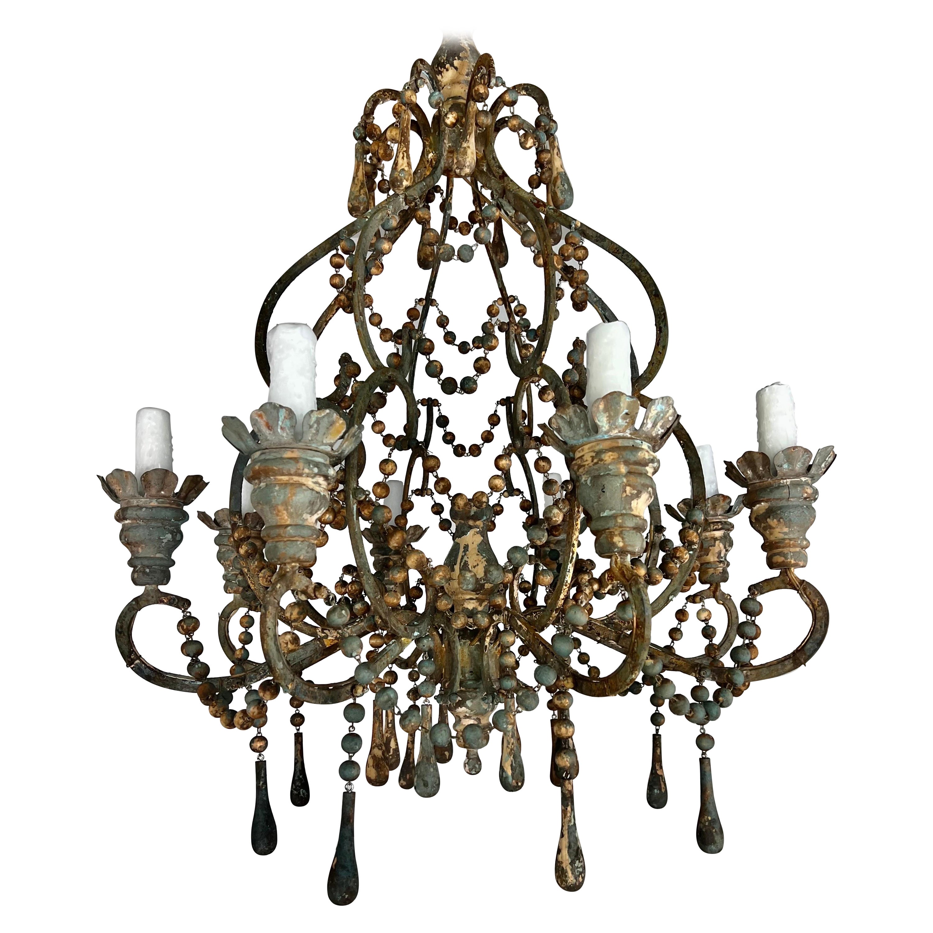 Lustre de style italien en bois et en fer peint par MLA