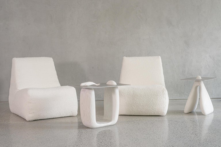 Amalgame, Contemporary Side Table, Carved Ash and Steel Top by Nadine ...