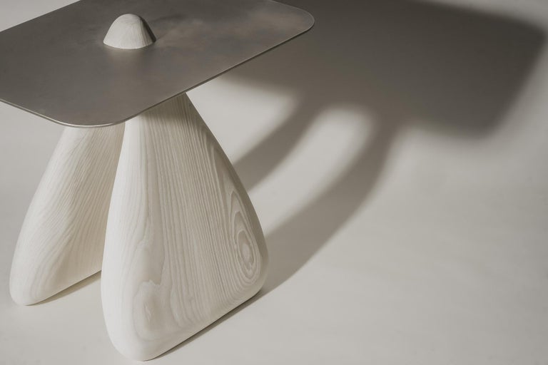 Amalgame, Contemporary Side Table, Carved Ash and Steel Top by Nadine ...