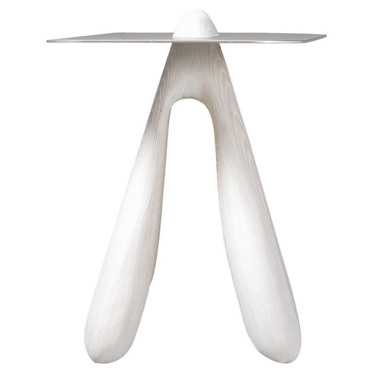 Amalgame, Contemporary Side Table, Carved Ash and Steel Top by Nadine ...