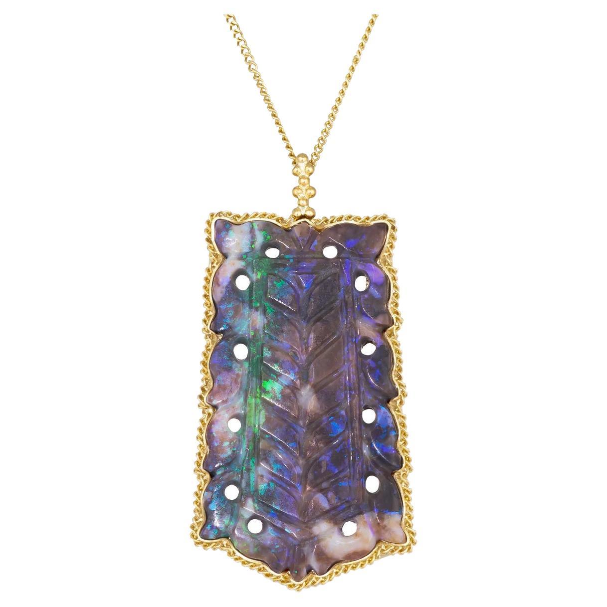 Amáli Carved Andamooka Opal Skull Necklace For Sale at 1stDibs