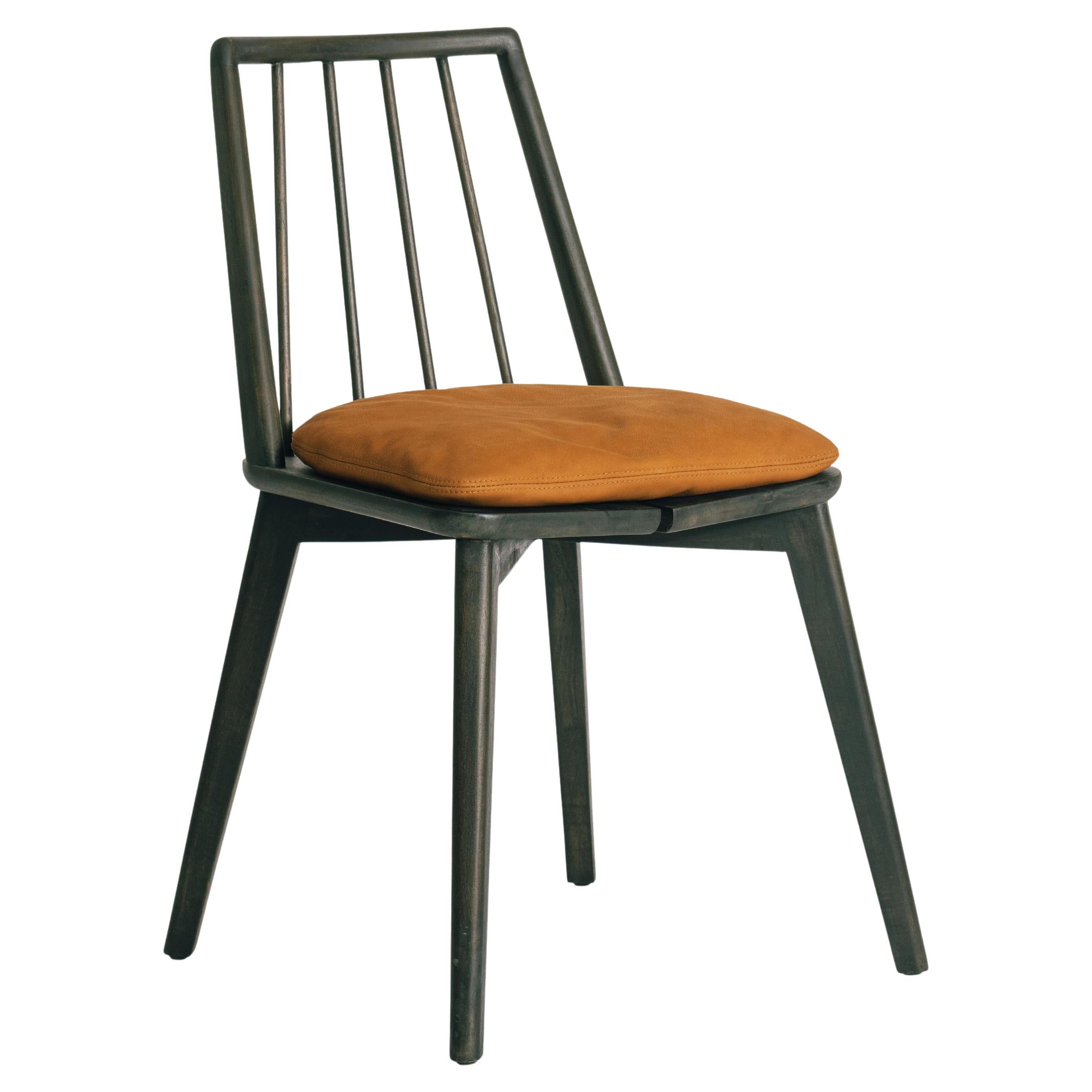 Amali Dining Chair Handmade in Dark Teak Linen Cushion Scandi Style, In Stock