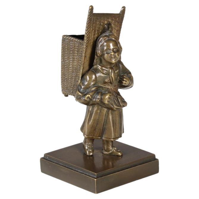 Small Antique Bronze Sculpture, Late 19th Century, Kiepenkerl, Farmer Girl For Sale