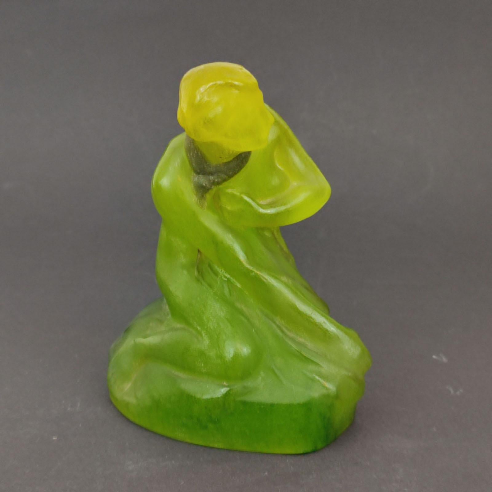 Art Nouveau Amalric Walter and Alfred Finot Pate De Verre Woman with Schawl Paperweight For Sale