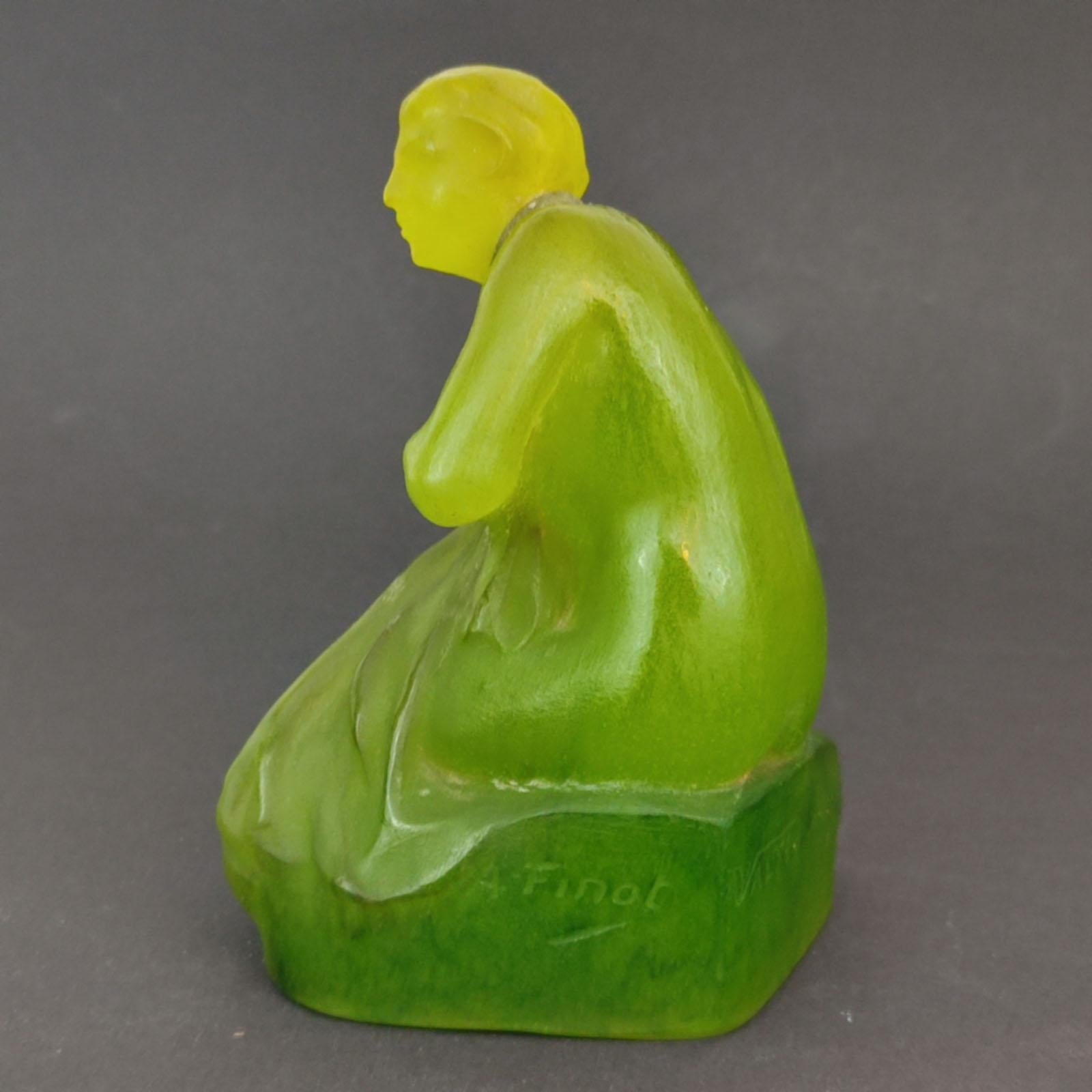 Early 20th Century Amalric Walter and Alfred Finot Pate De Verre Woman with Schawl Paperweight For Sale