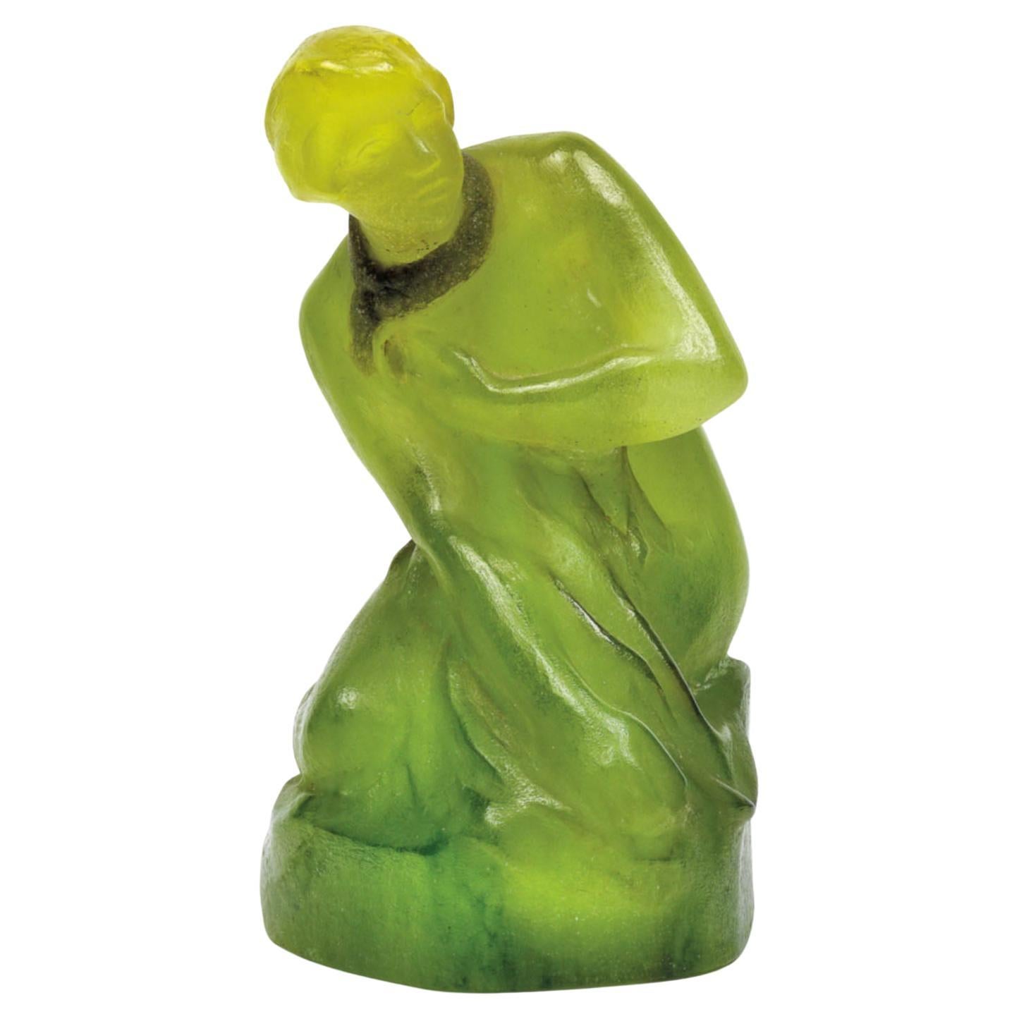 Amalric Walter and Alfred Finot Pate De Verre Woman with Schawl Paperweight For Sale