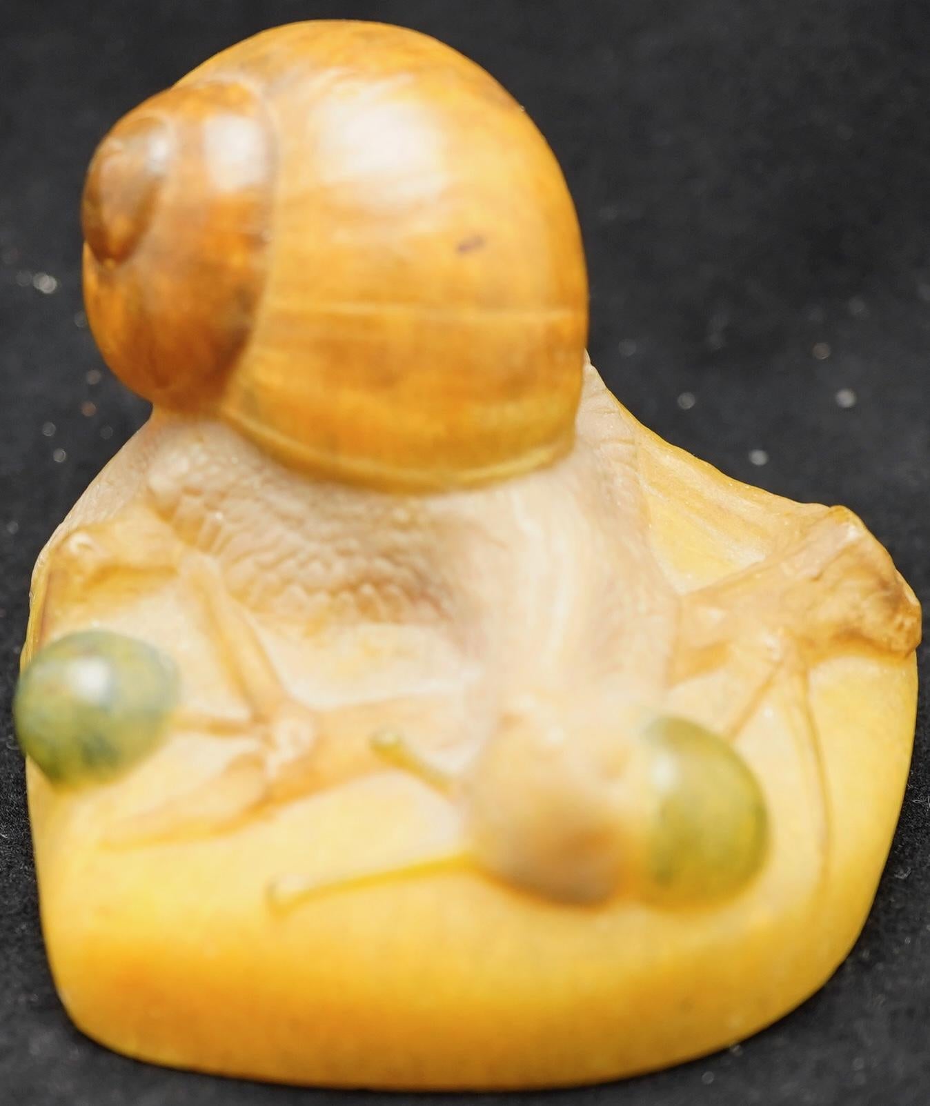 
Pate de verre Snail paperweight by Almeric Walter and Henri Berge, 1905.
Great example of Art Nouveau executed in naturalistic style for Daum factory., Signed in the mold by the maker and the sculptor.
