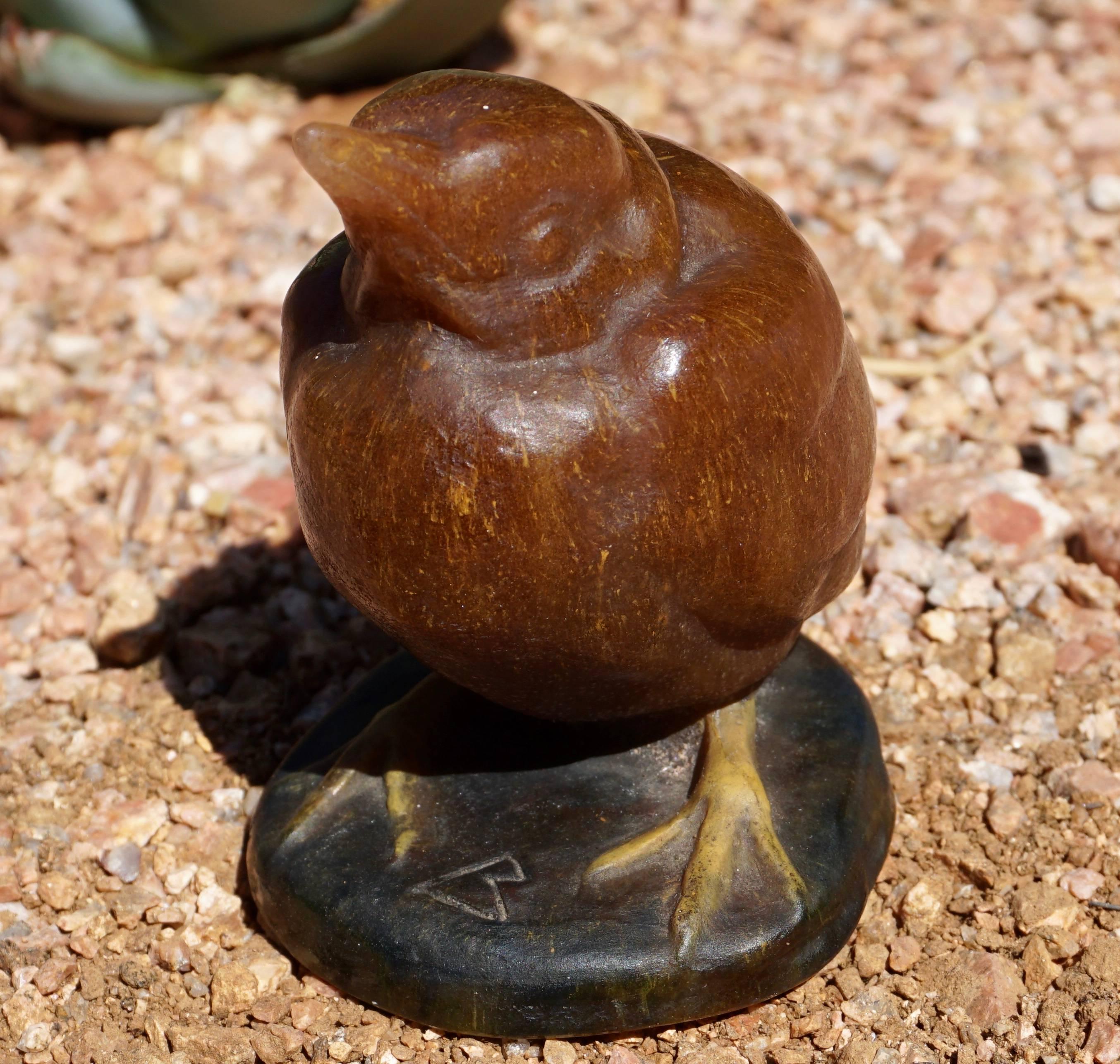 Almeric or Amelric Walter Henri Berge Pâte de Verre paperweight depicting a young brown bird with yellow striations. Art Nouveau Art Deco, circa 1920

Inscribed: “A. Walter Nancy” and “B” for Henri Berge

Measure: Height 4 Inches (10.5 cm) Tail to