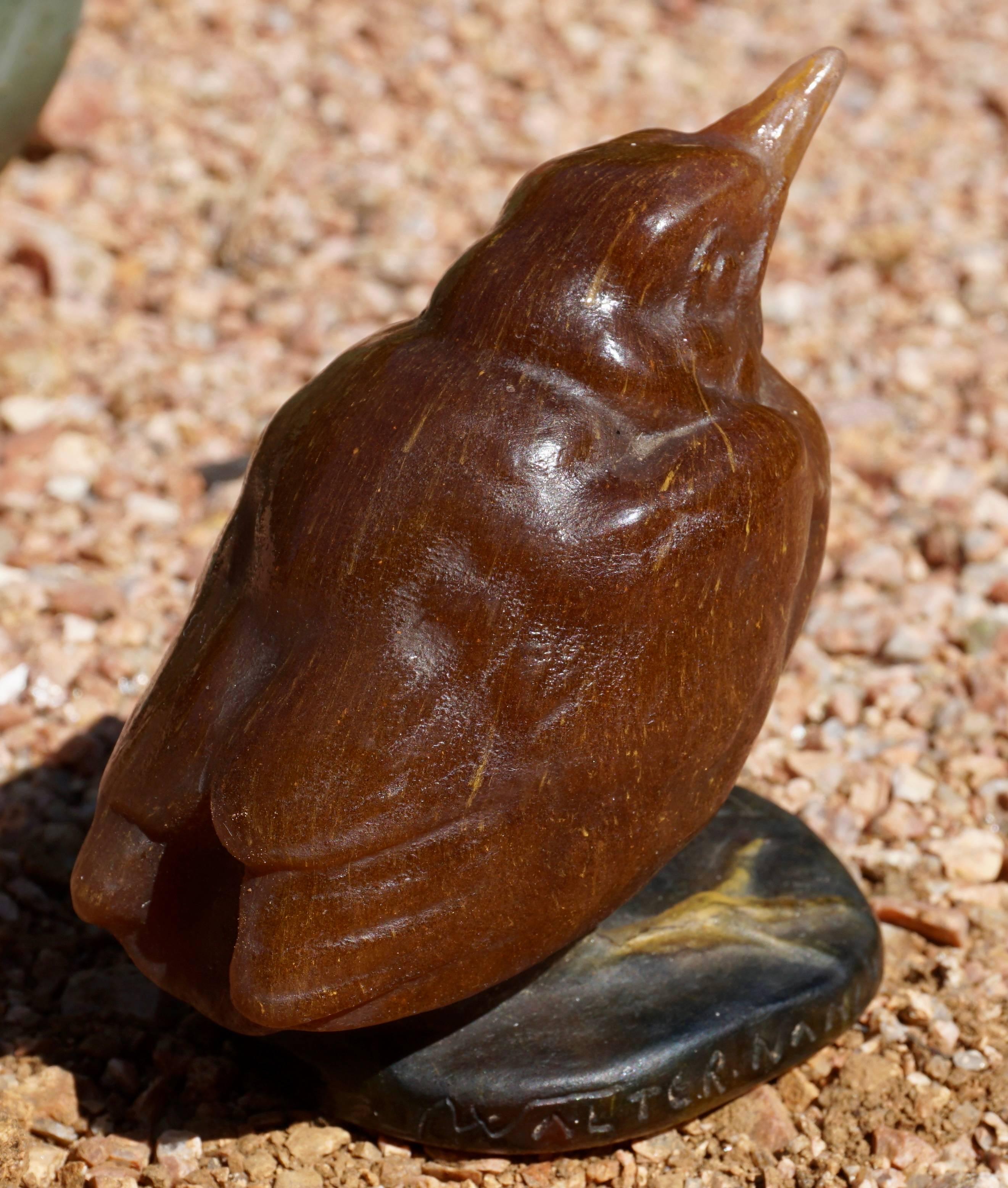 French Amalric Walter Henri Berge Pate De Verre Brown Bird Paperweight