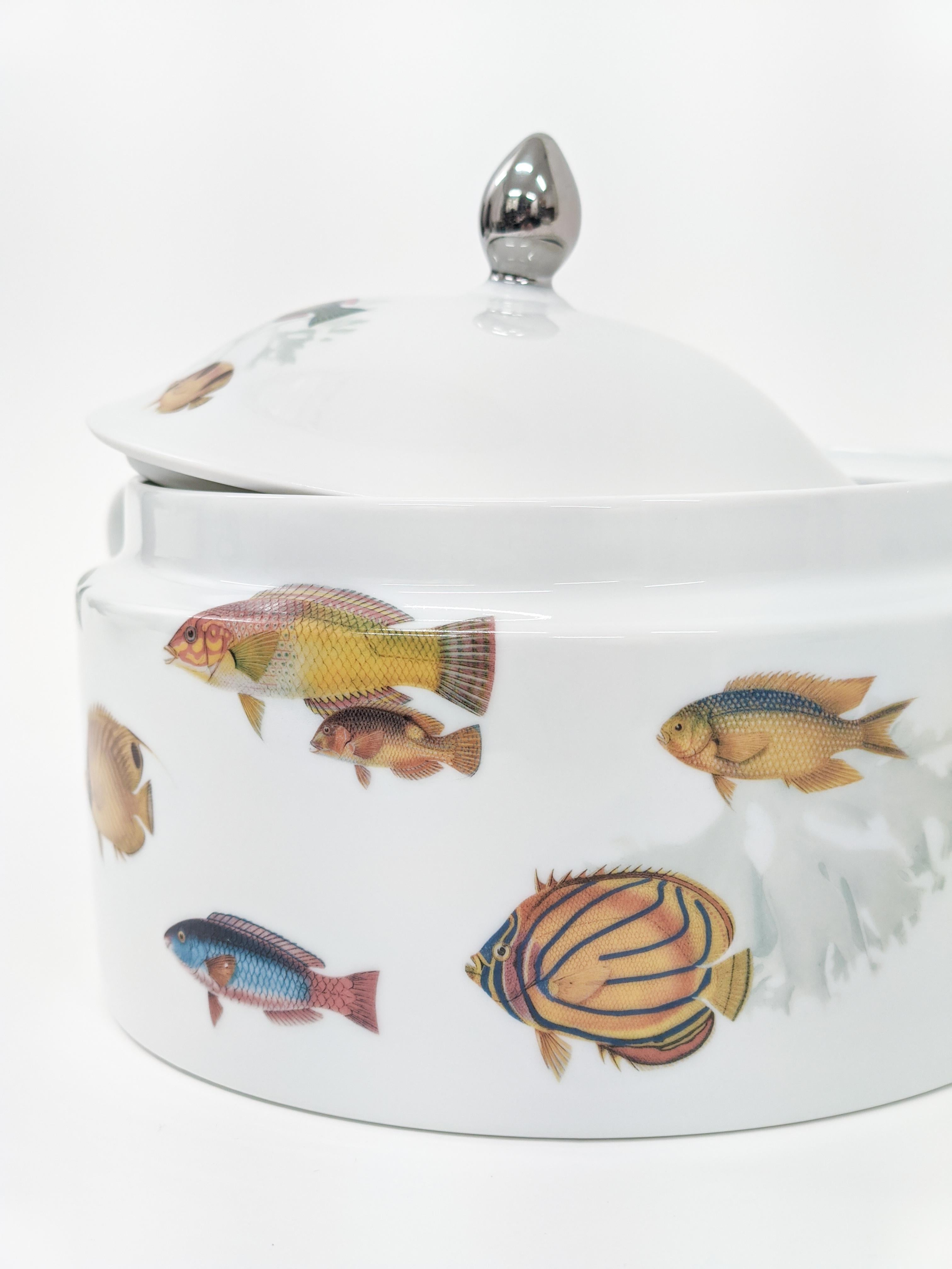 Italian Amami, Contemporary Decorated Porcelain Tureen by Vito Nesta For Sale
