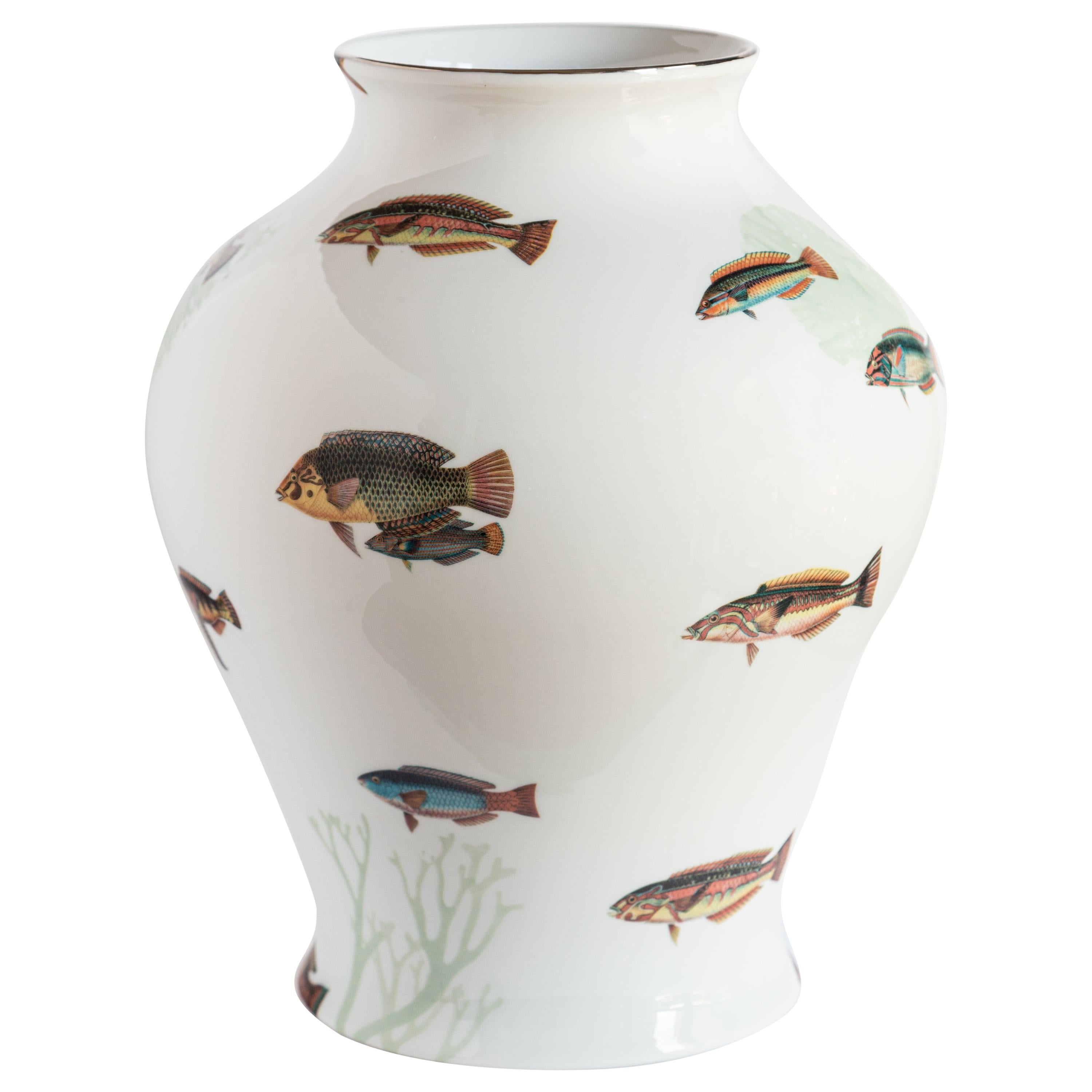 Amami, Contemporary Porcelain Vase with Decorative Design by Vito Nesta