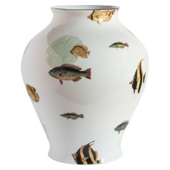 Amami, Contemporary Porcelain Vase with Decorative Design by Vito Nesta