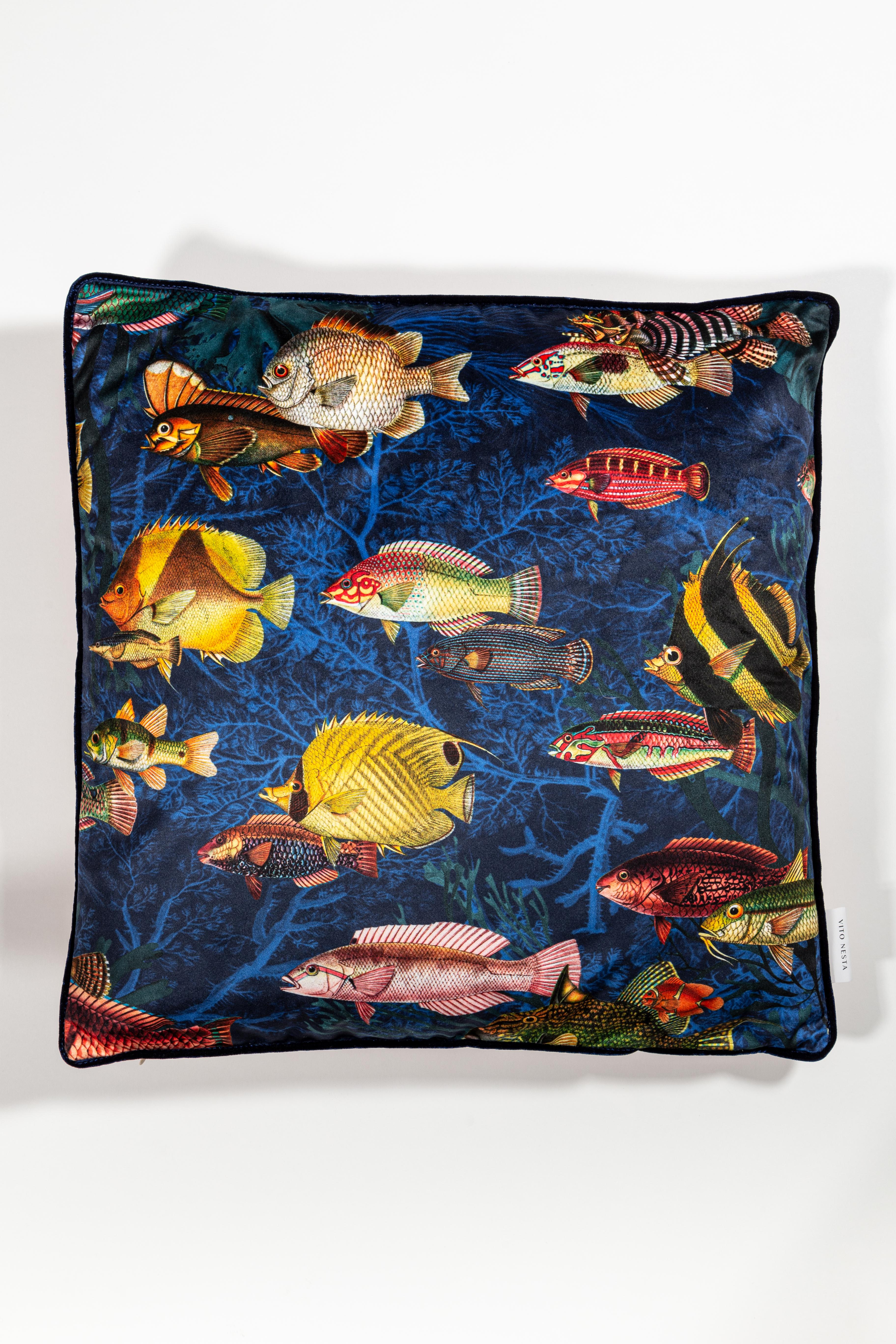 Amami, Contemporary Velvet Printed Pillow by Vito Nesta For Sale 1