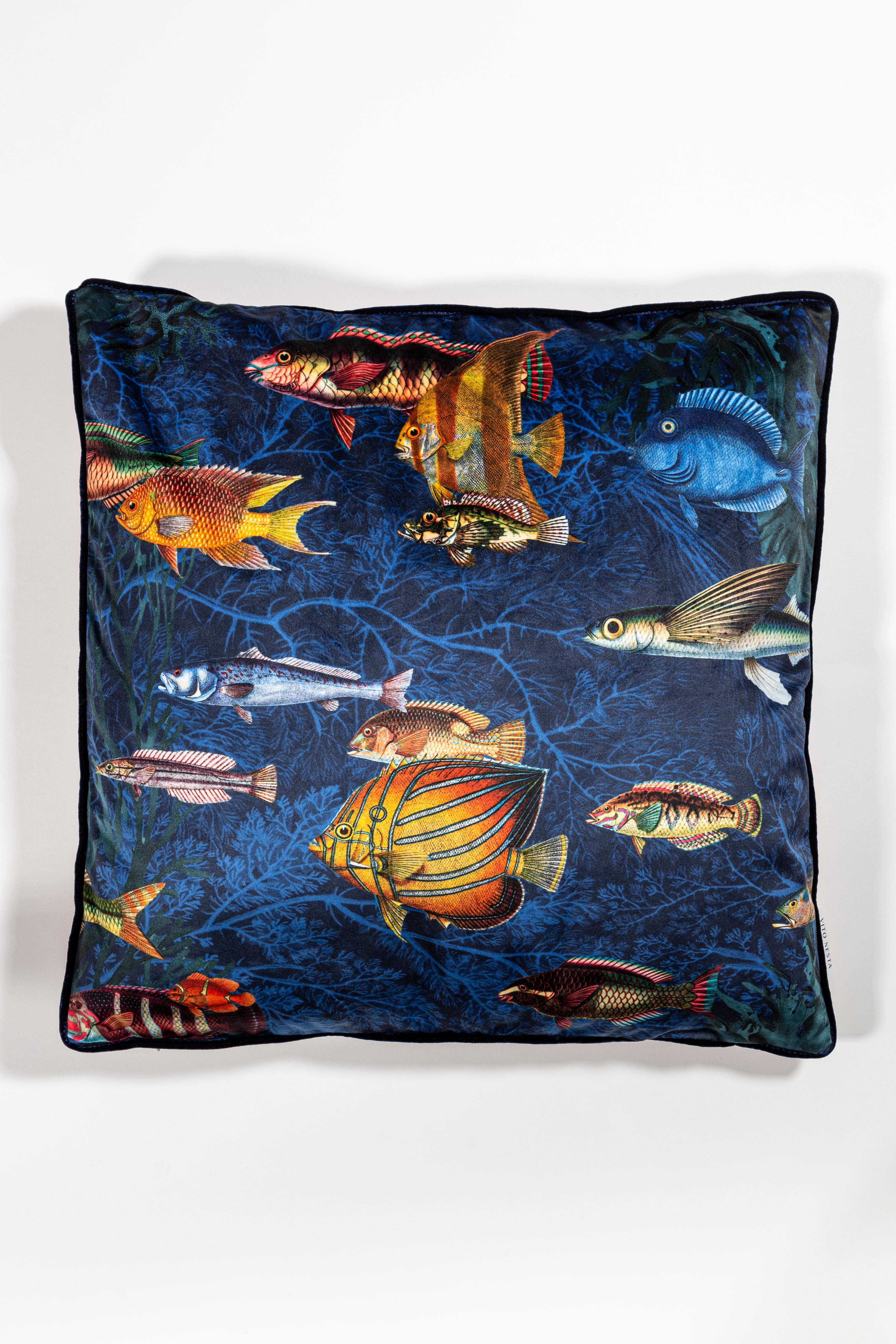 Amami, Contemporary Velvet Printed Pillow by Vito Nesta For Sale 2