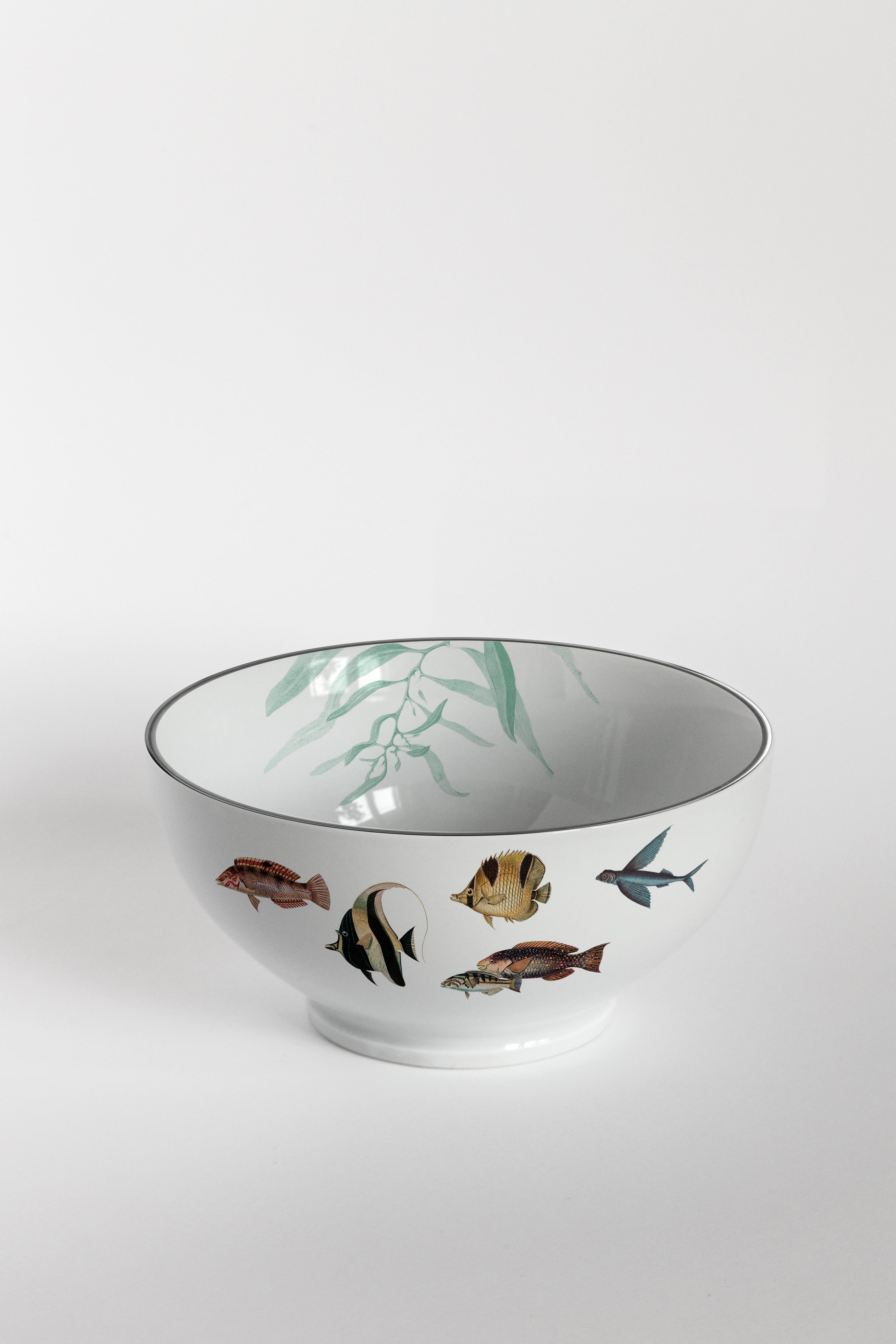 Amami, Six Contemporary Porcelain Bowls with Decorative Design For Sale 1
