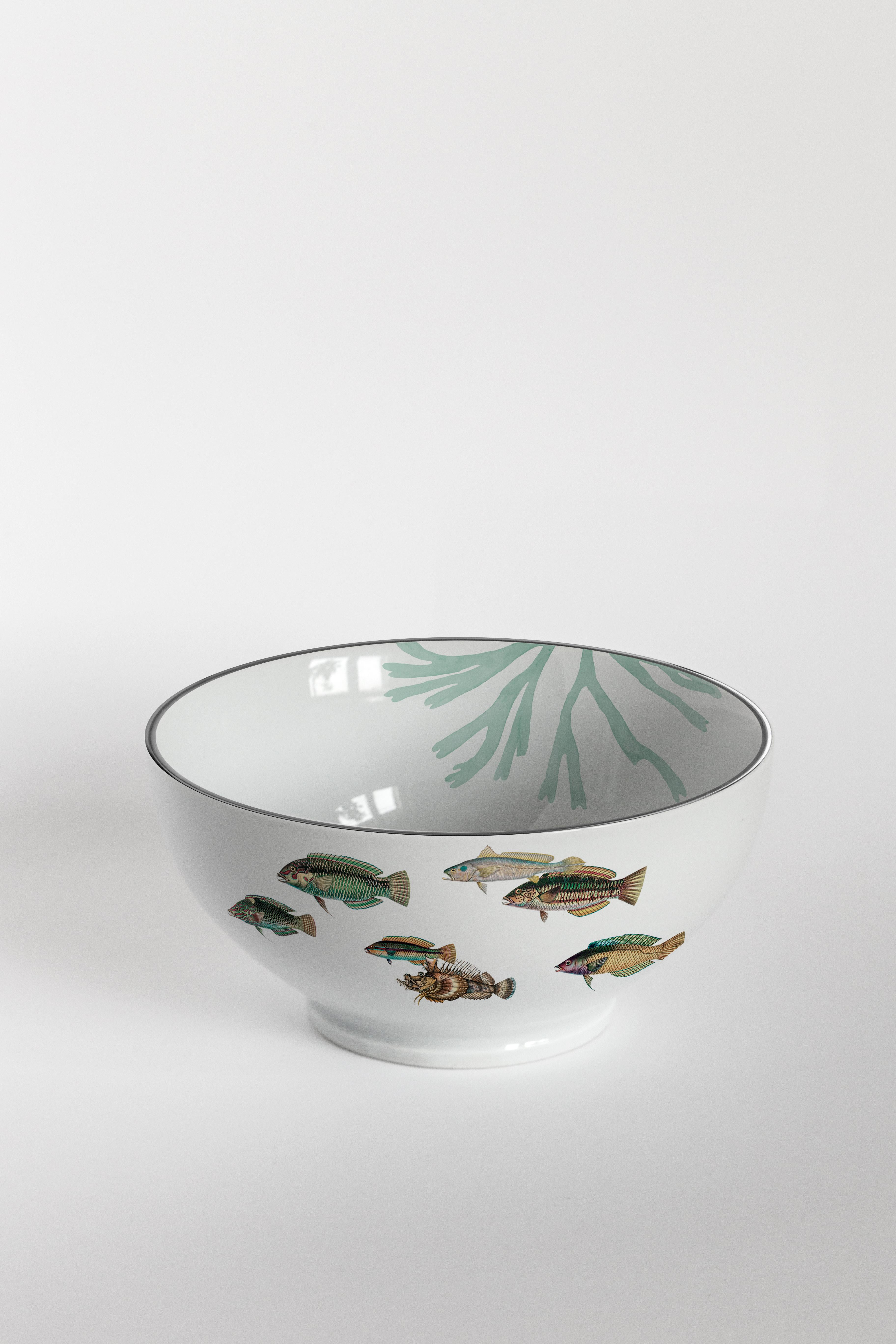 Amami, Six Contemporary Porcelain Bowls with Decorative Design For Sale 2