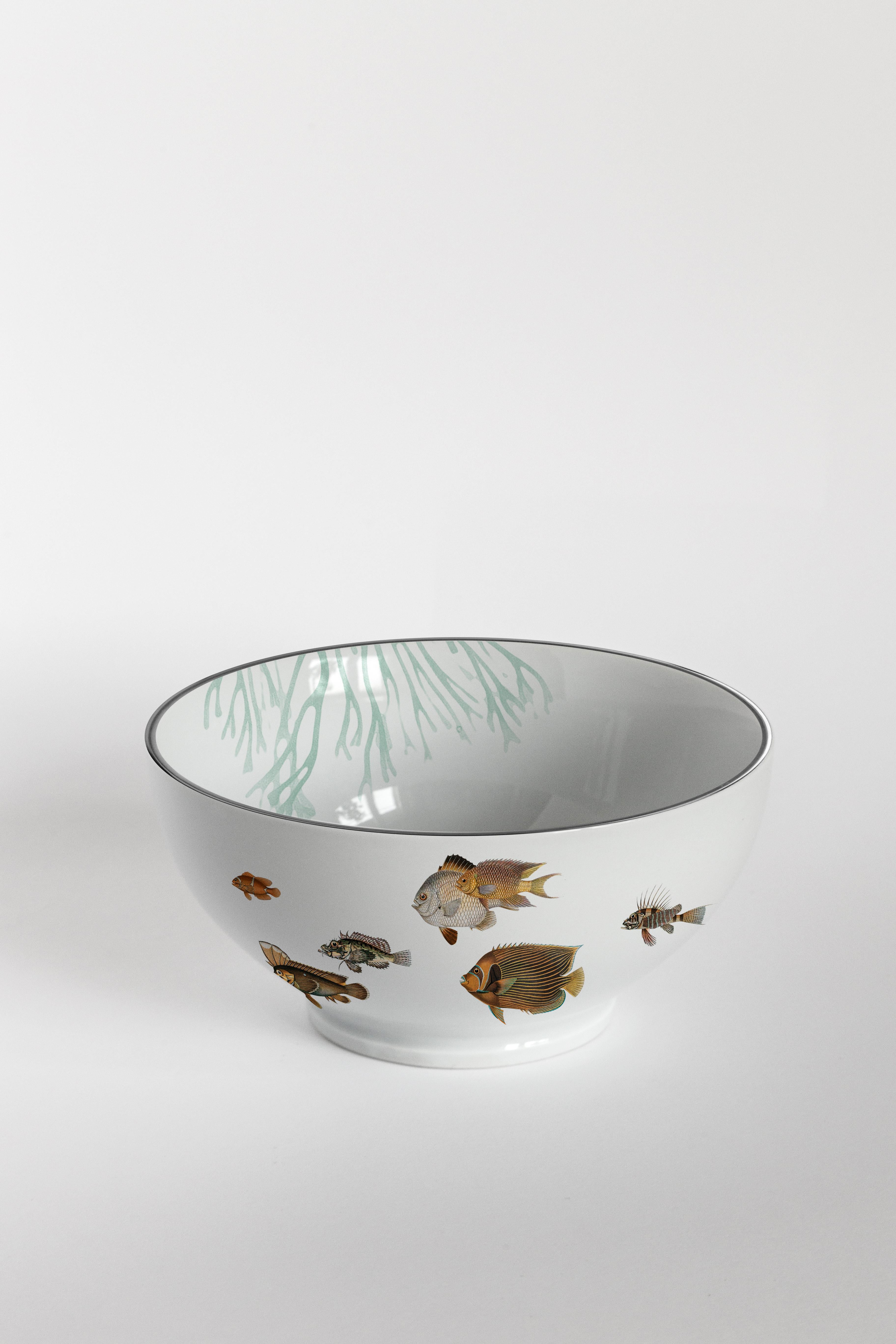 Amami, Six Contemporary Porcelain Bowls with Decorative Design For Sale 3