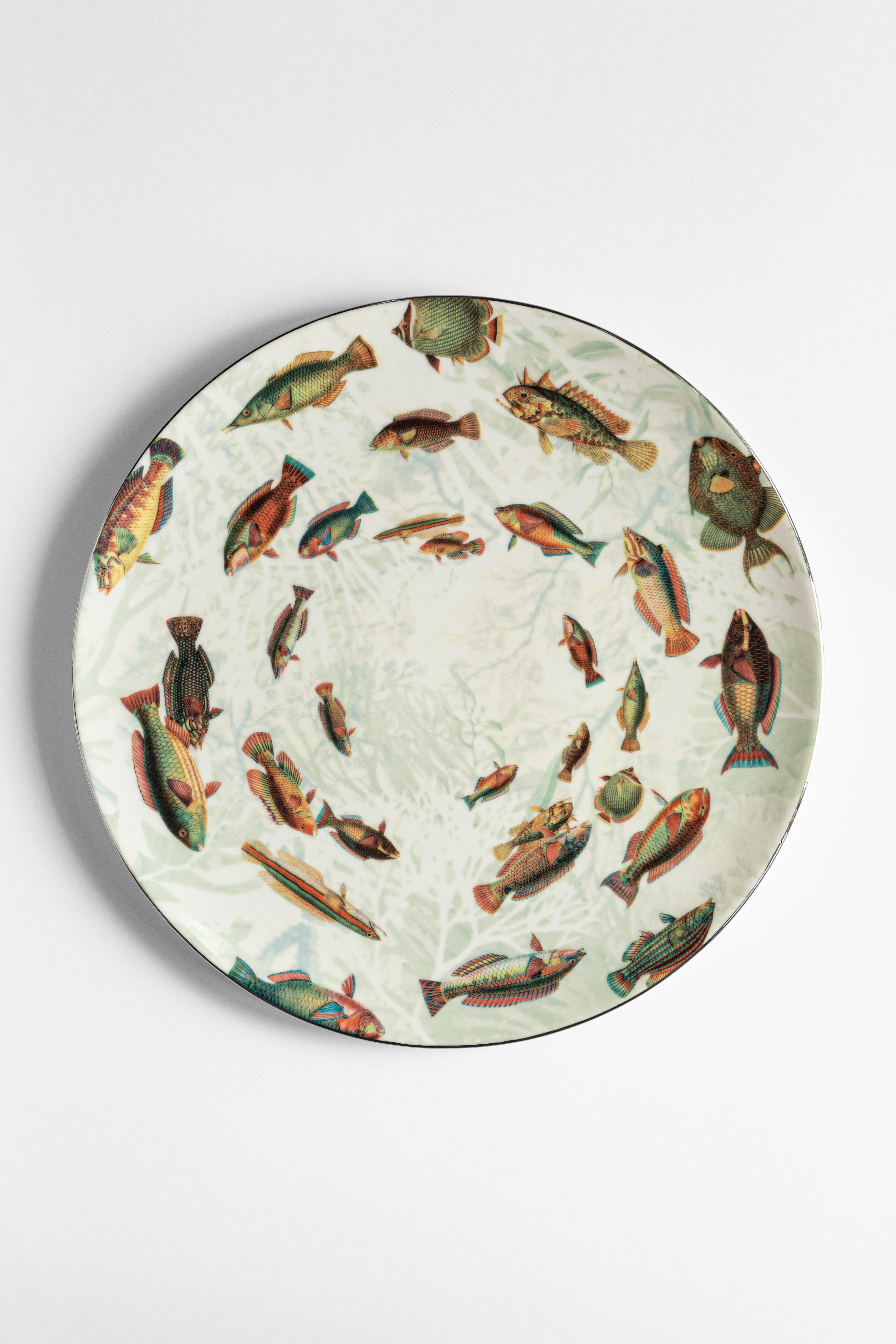 Amami:: six assiettes plates contemporaines en porcelaine avec motif décoratif Neuf - En vente à Milano, Lombardia