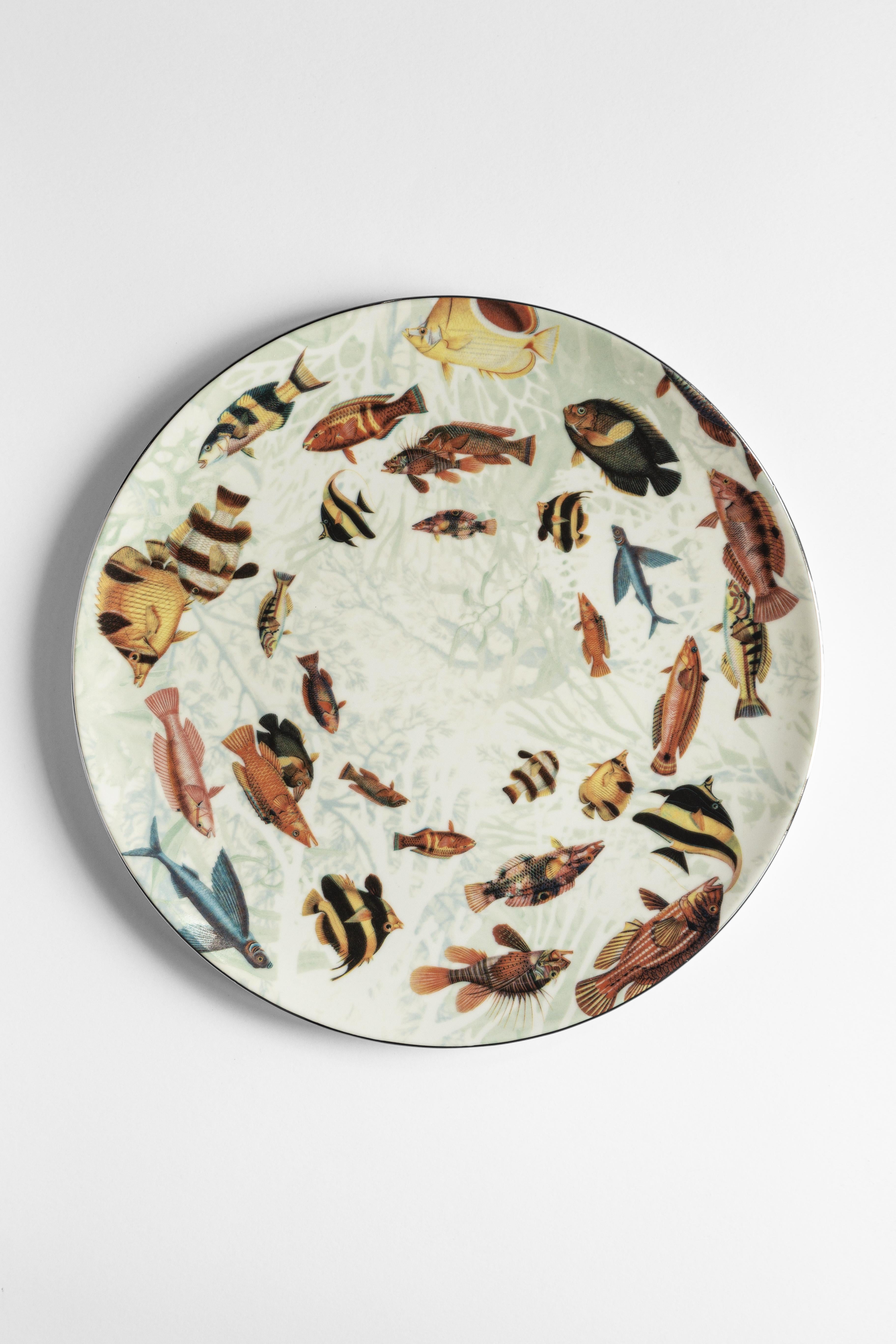 XXIe siècle et contemporain Amami:: six assiettes plates contemporaines en porcelaine avec motif décoratif en vente