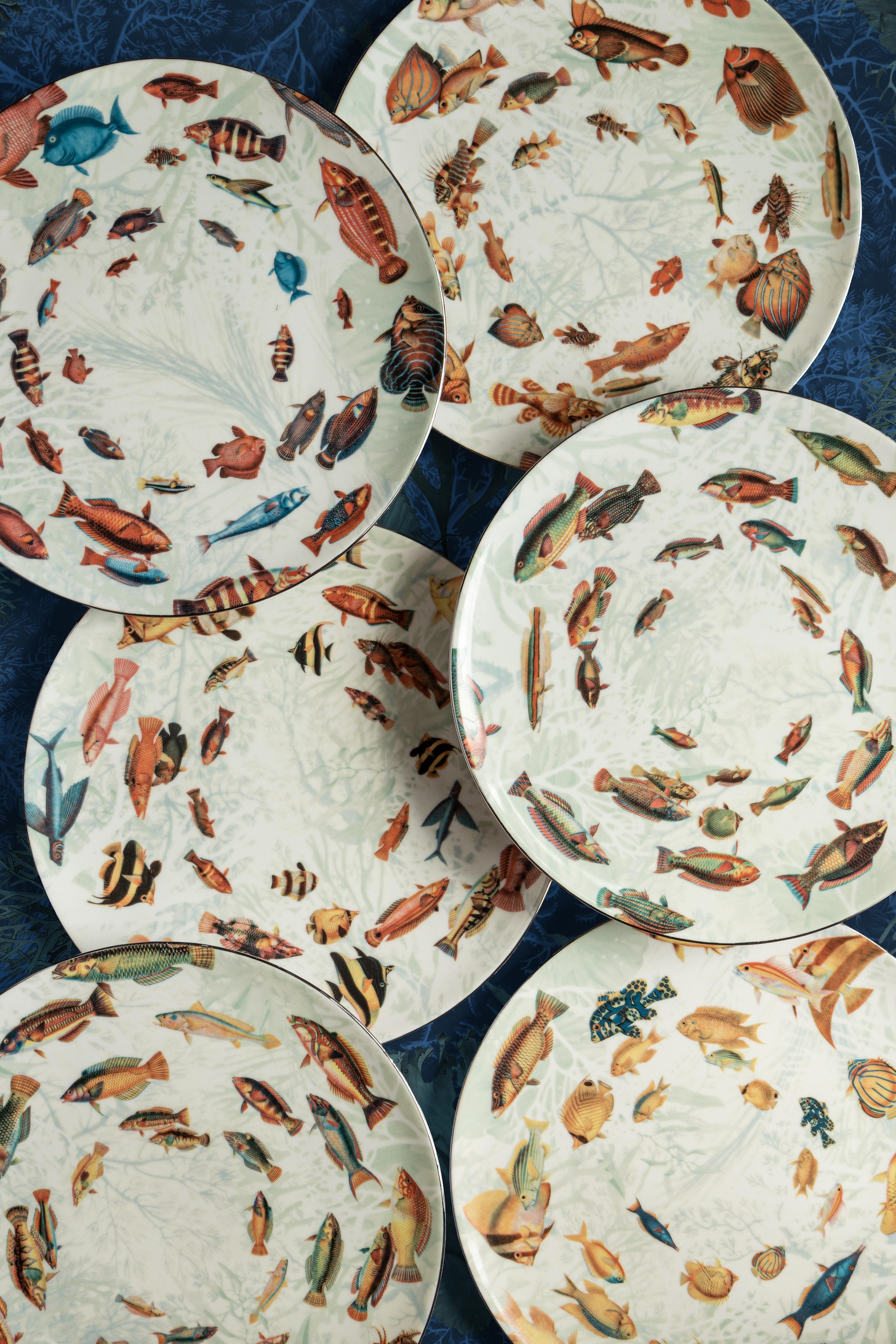 Amami, Seis Platos de Vajilla de Porcelana Contemporánea con Diseño Decorativo en venta 3