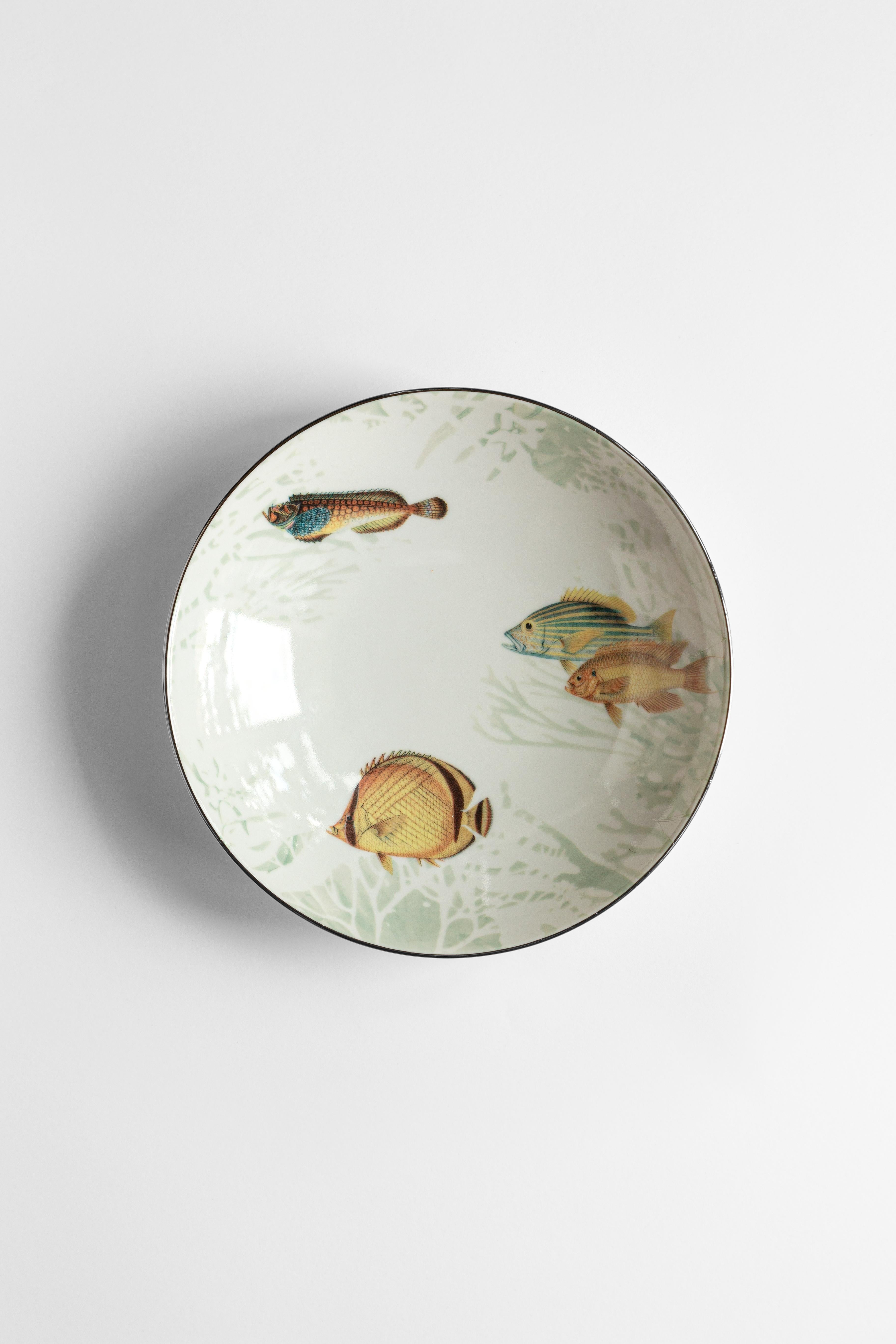 Italian Amami, Six Contemporary Porcelain Soup Plates with Decorative Design For Sale