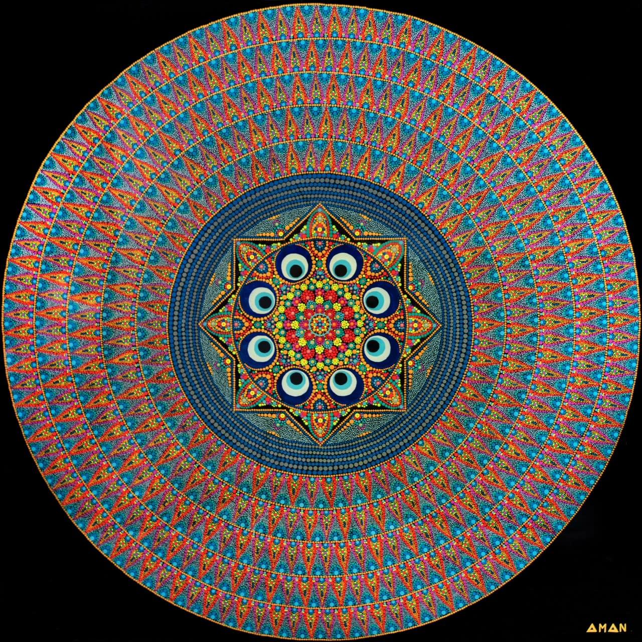 „The Nazar Mandala“ – Texturiertes Gemälde in Mischtechnik von Aman Shekarchi