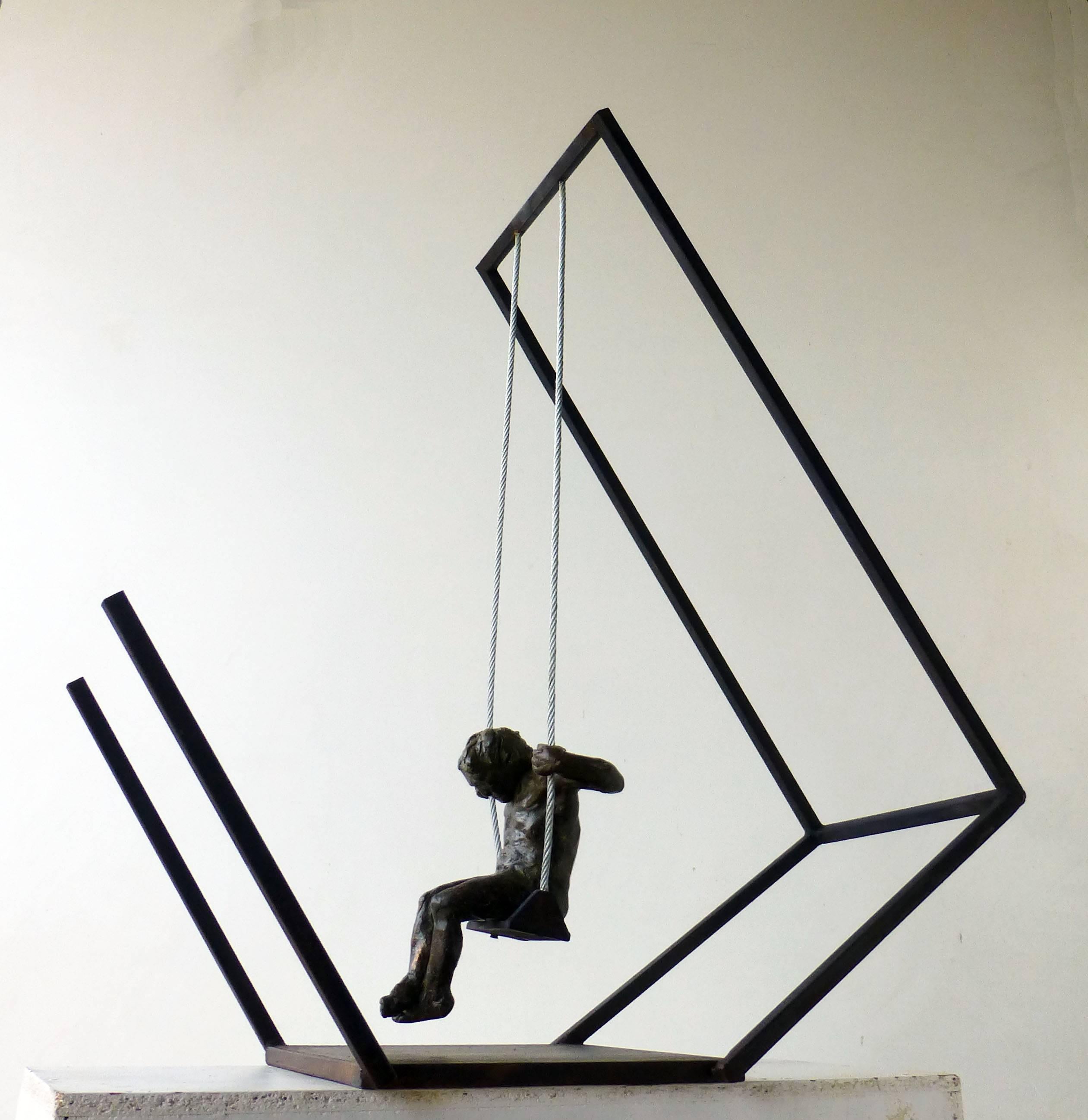 Figurative Painting di Amancio González Andrés - Amancio  swing. "EL COLUMPIO" scultura originale in bronzo e ferro