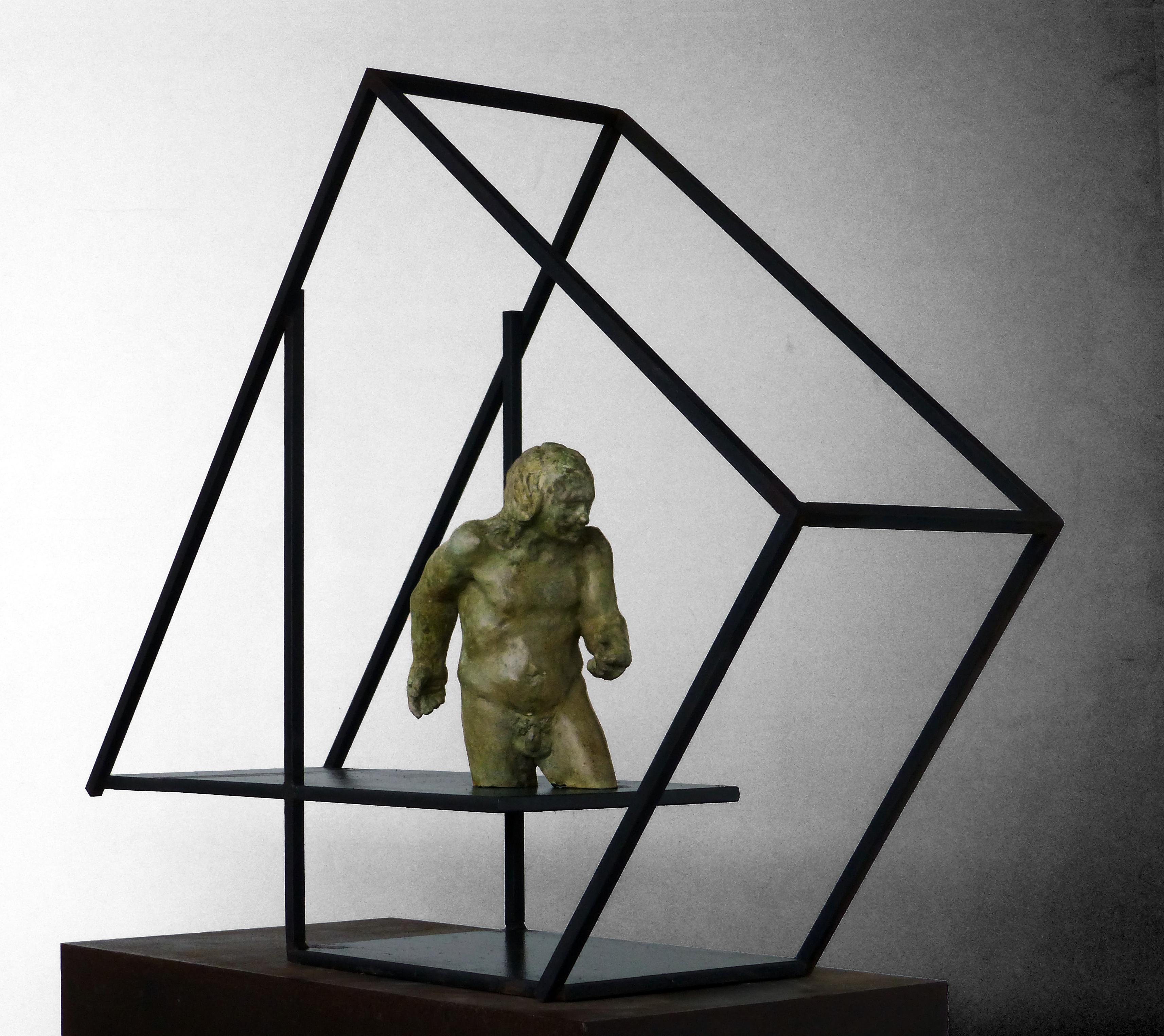 Amancio 13 Man  El Lugar que habito III- original sculpture bronze iron. - Contemporary Sculpture by Amancio González Andrés