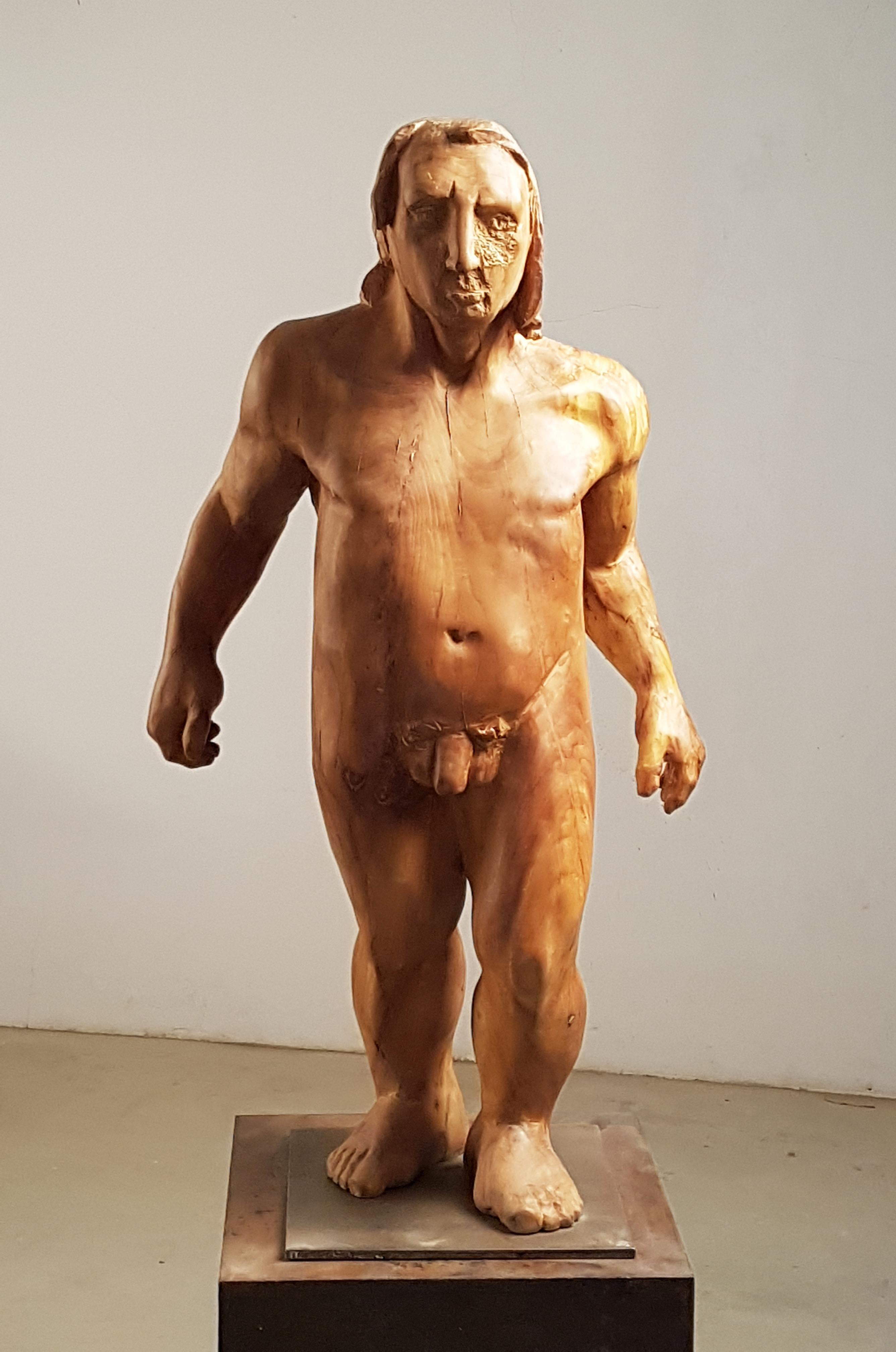 Amancio   Man  Perseo  wood  original  sculpture - Sculpture by Amancio González Andrés