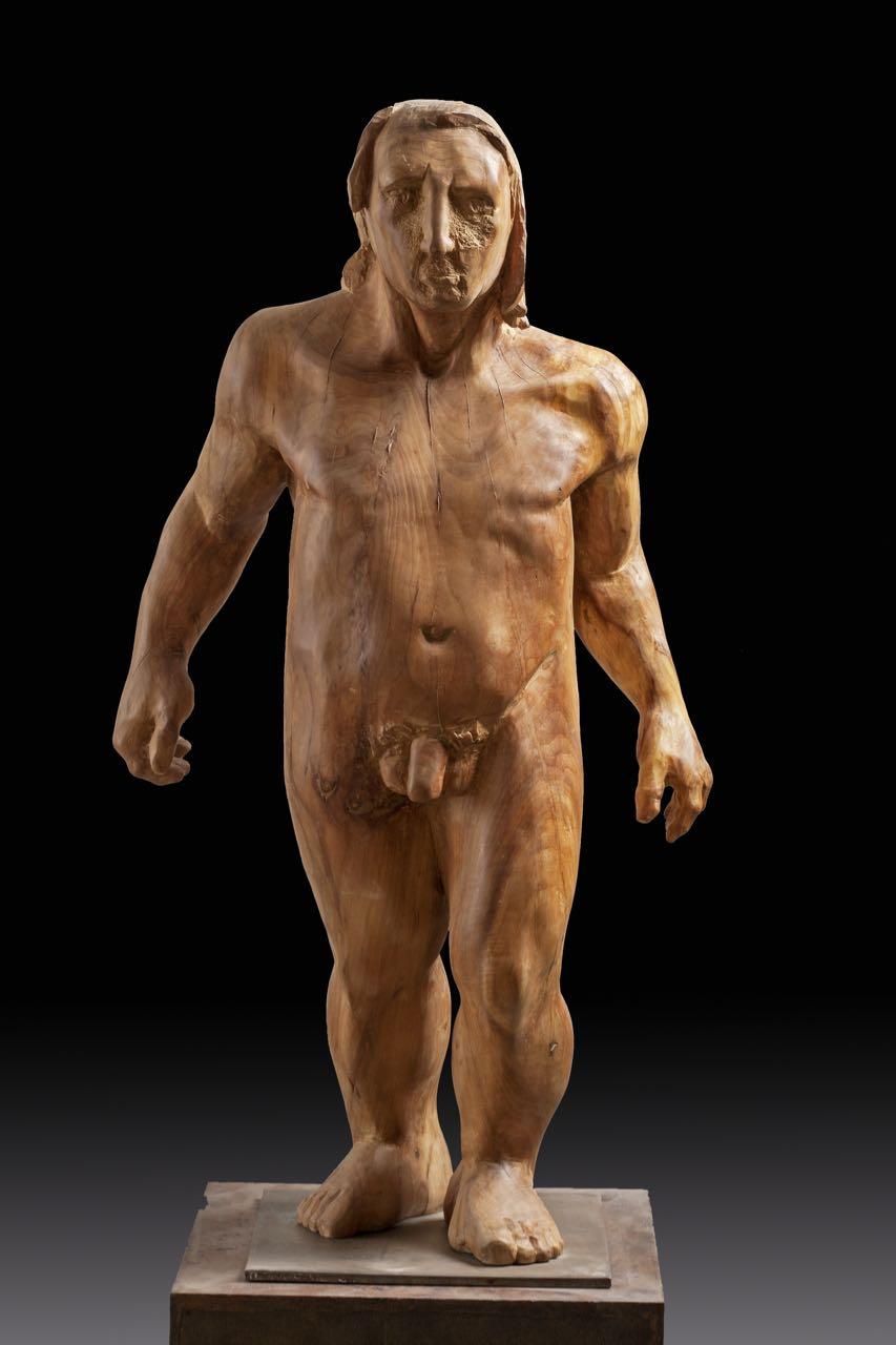 Amancio González Andrés Figurative Sculpture - Amancio 72 Man  Perseo  wood  original  sculpture
