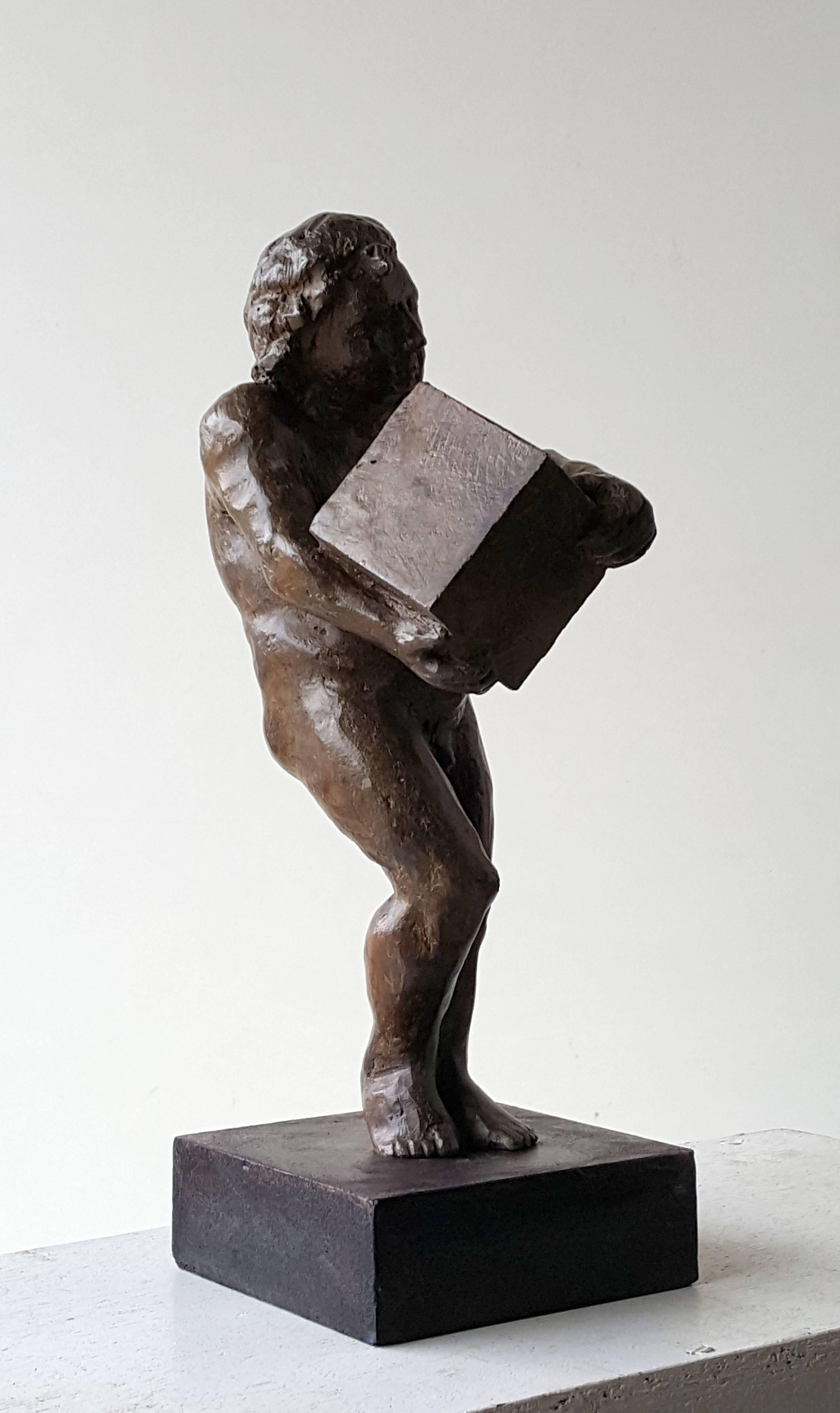 Amancio.  The First rock- original sculpture bronze iron. - Sculpture by Amancio González Andrés
