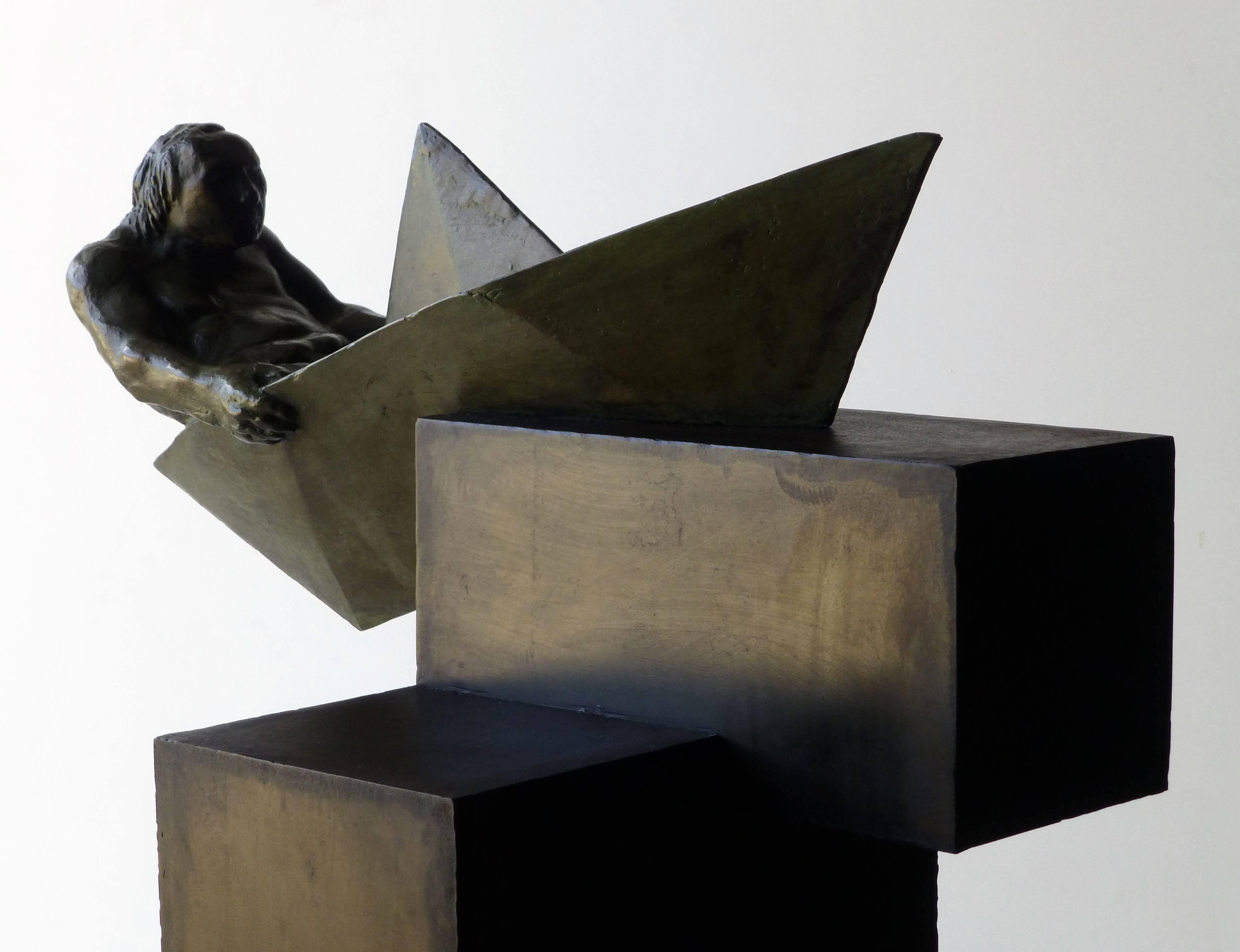 Amancio   man  boat  argonauta original bronze iron sculpture - Sculpture by Amancio González Andrés