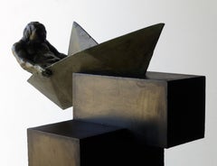 Amancio man boat argonauta original bronze iron sculpture