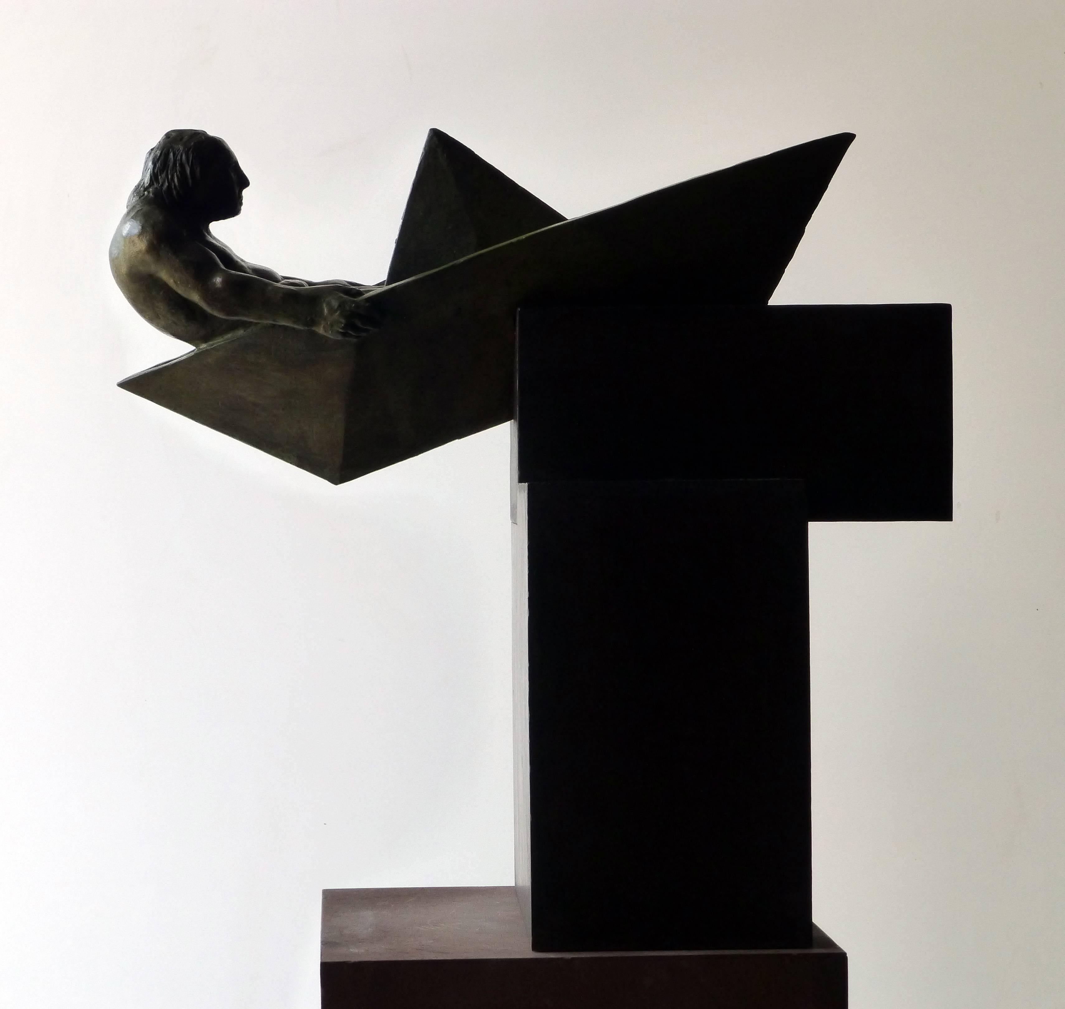 Amancio   man  boat  argonauta original bronze iron sculpture - Gold Figurative Sculpture by Amancio González Andrés