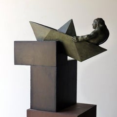 Amancio   homme  bateau  Sculpture originale d'Argonauta en bronze et fer