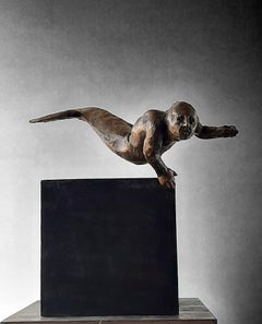 Amancio   Hombre  Pez Ladrón de perlas III" escultura original de hierro en bronce