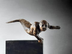 Amancio Man Fish Ladron de perlas III" original bronze iron sculpture