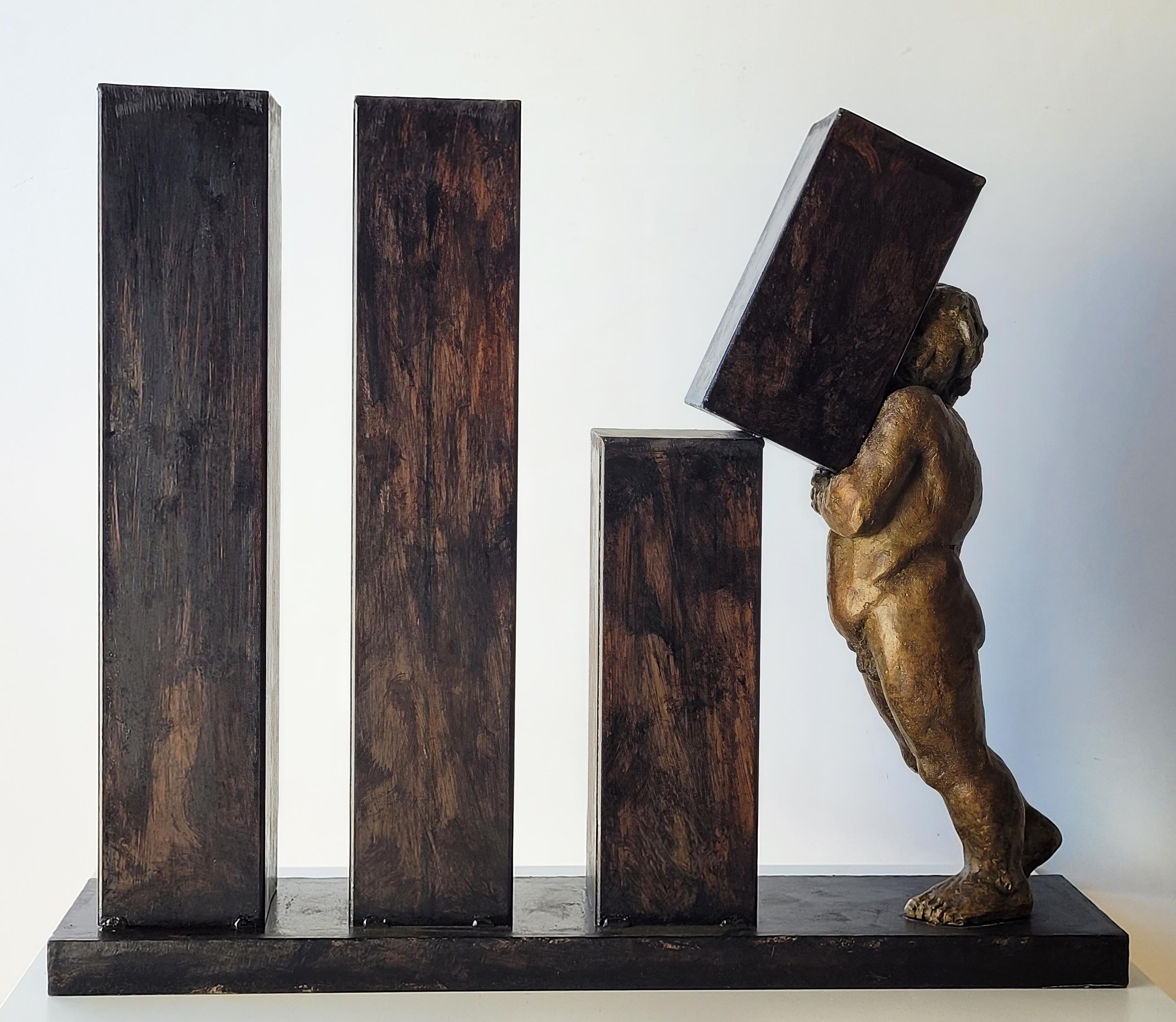 Amancio.34 pool. gold and black bronze. iron.LA PRIMERA PIEDRA  sculpture - Sculpture by Amancio González Andrés