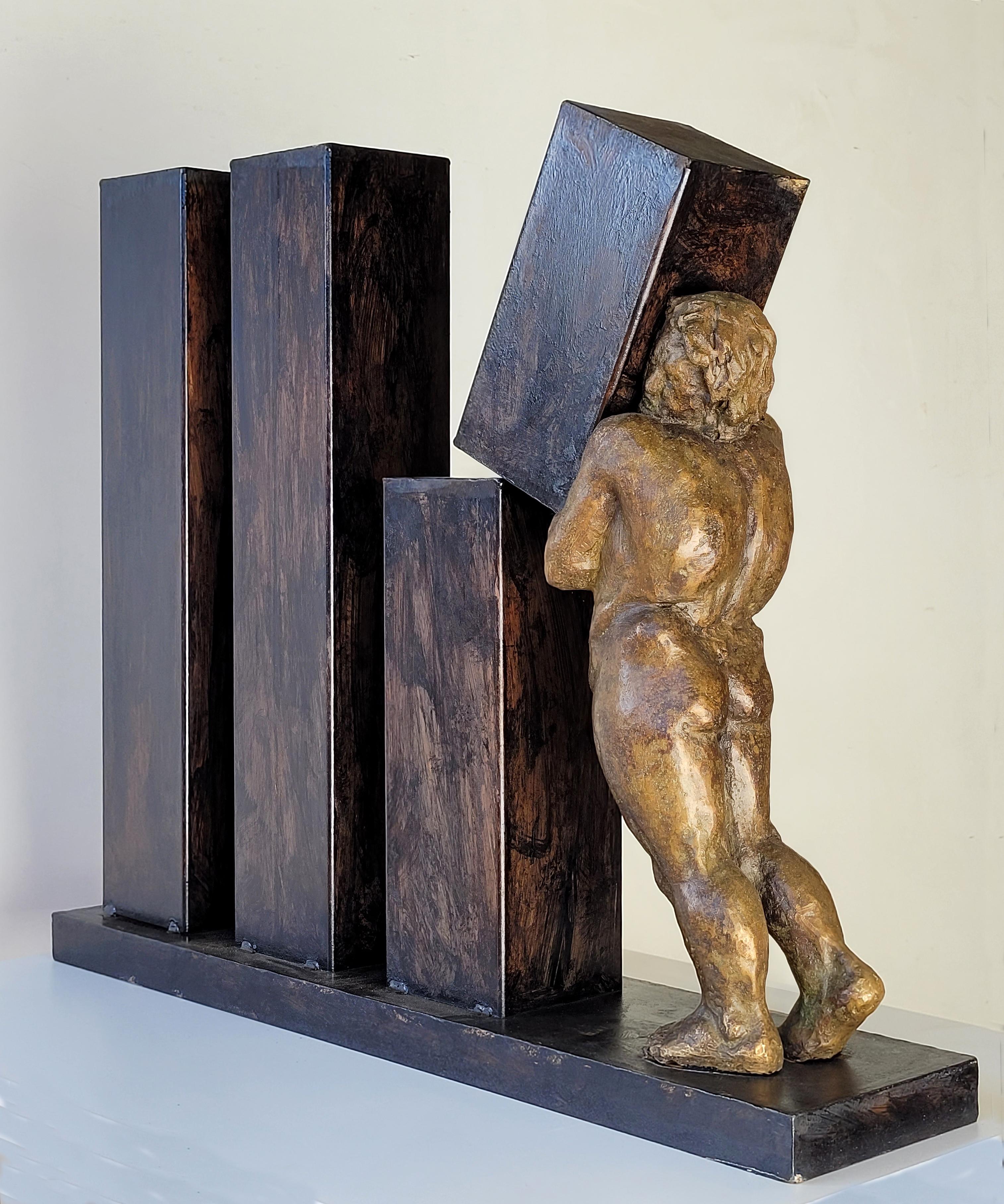 Amancio.34 pool. gold and black bronze. iron.LA PRIMERA PIEDRA  sculpture - Contemporary Sculpture by Amancio González Andrés