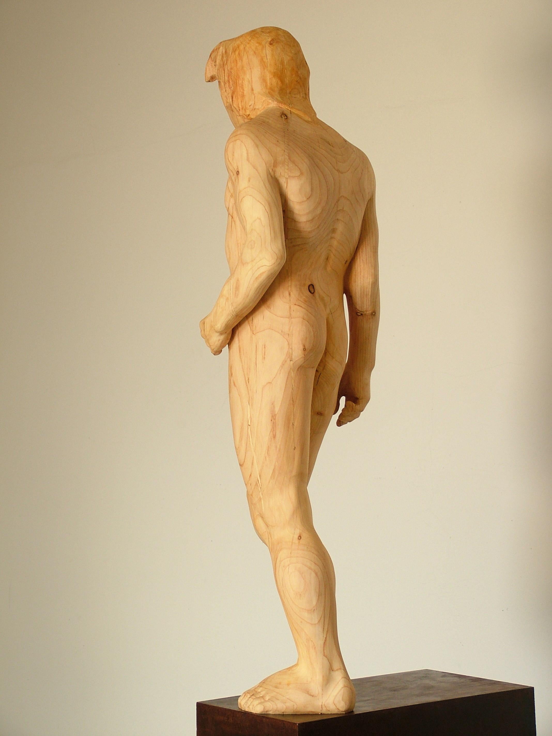 Amancio  Character Man Auriga 1  original Wood sculpture - Sculpture by Amancio González Andrés