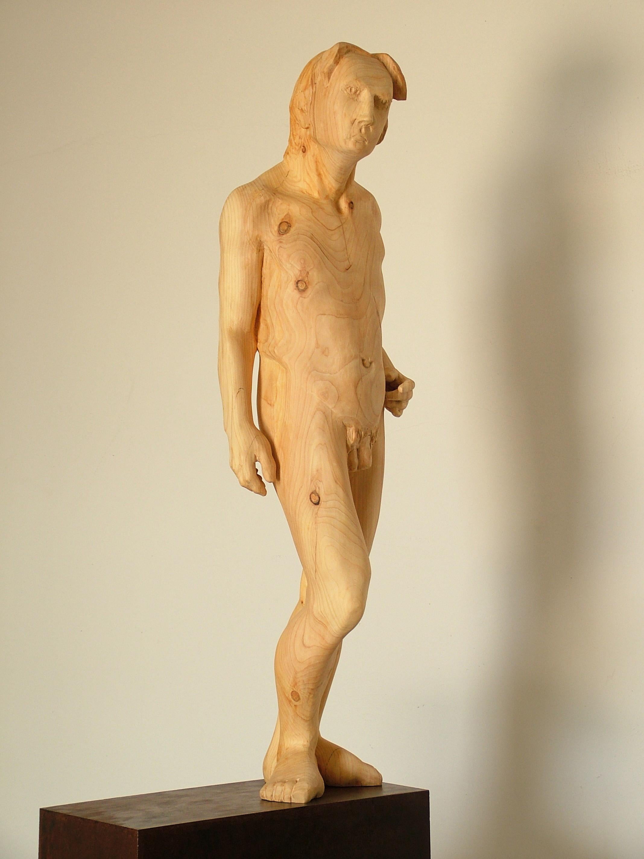 Amancio  Character Man Auriga 1  original Wood sculpture - Contemporary Sculpture by Amancio González Andrés