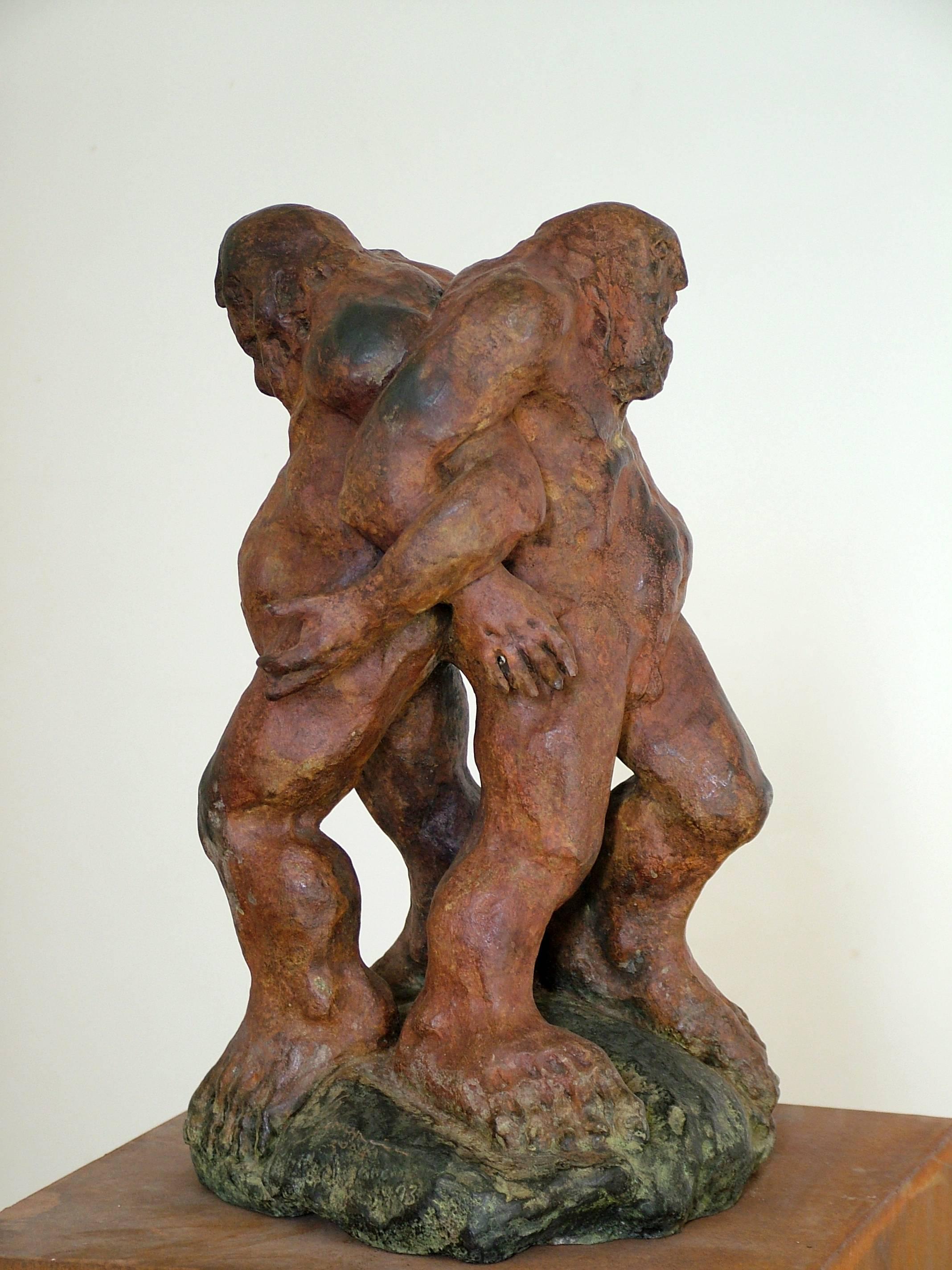 Amancio González Andrés Figurative Sculpture - Amancio  Leonese Fight "CARNE ROTA"  original sculpture bronze - 2008