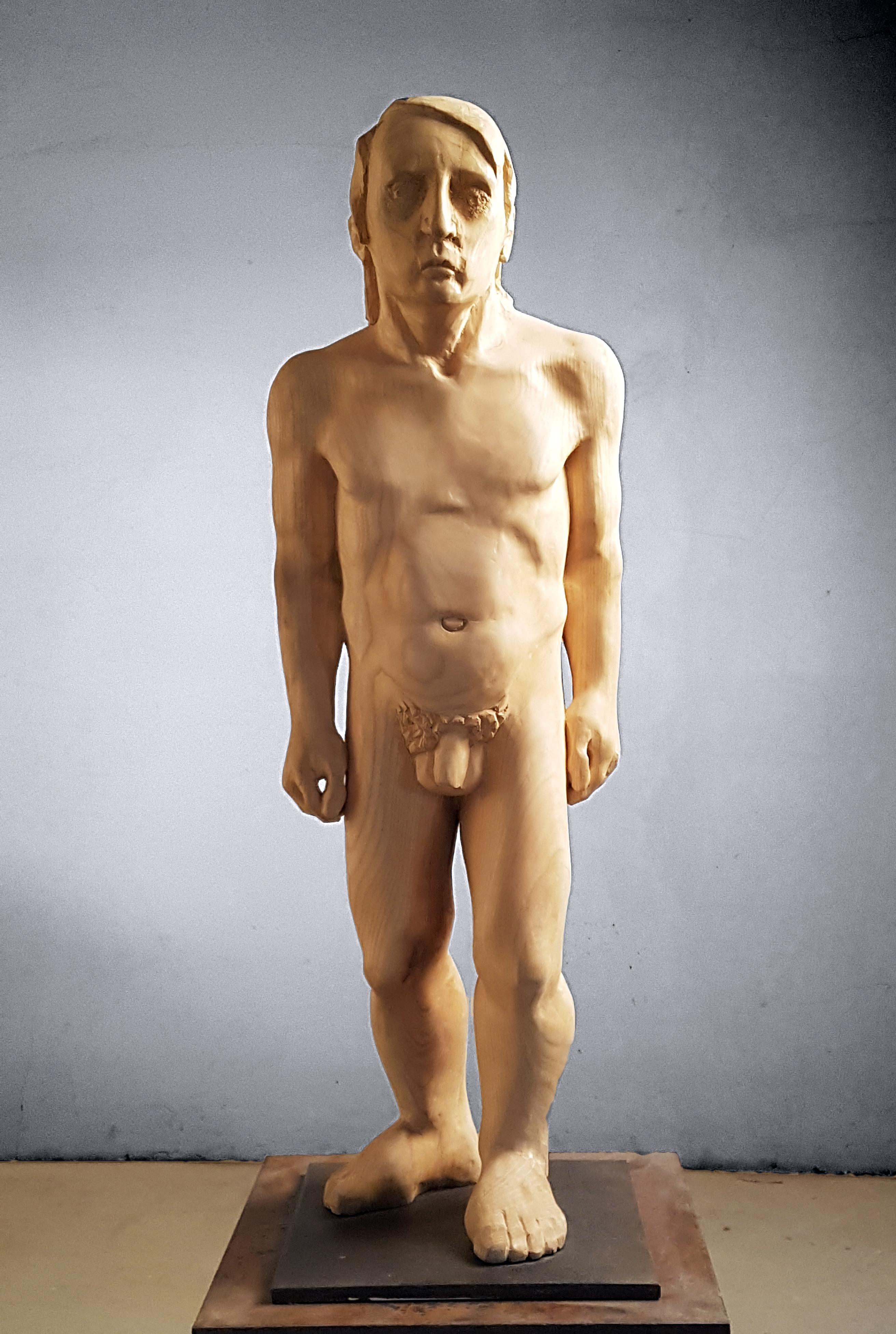 Amancio  Man  Wood original sculpture - Sculpture by Amancio González Andrés