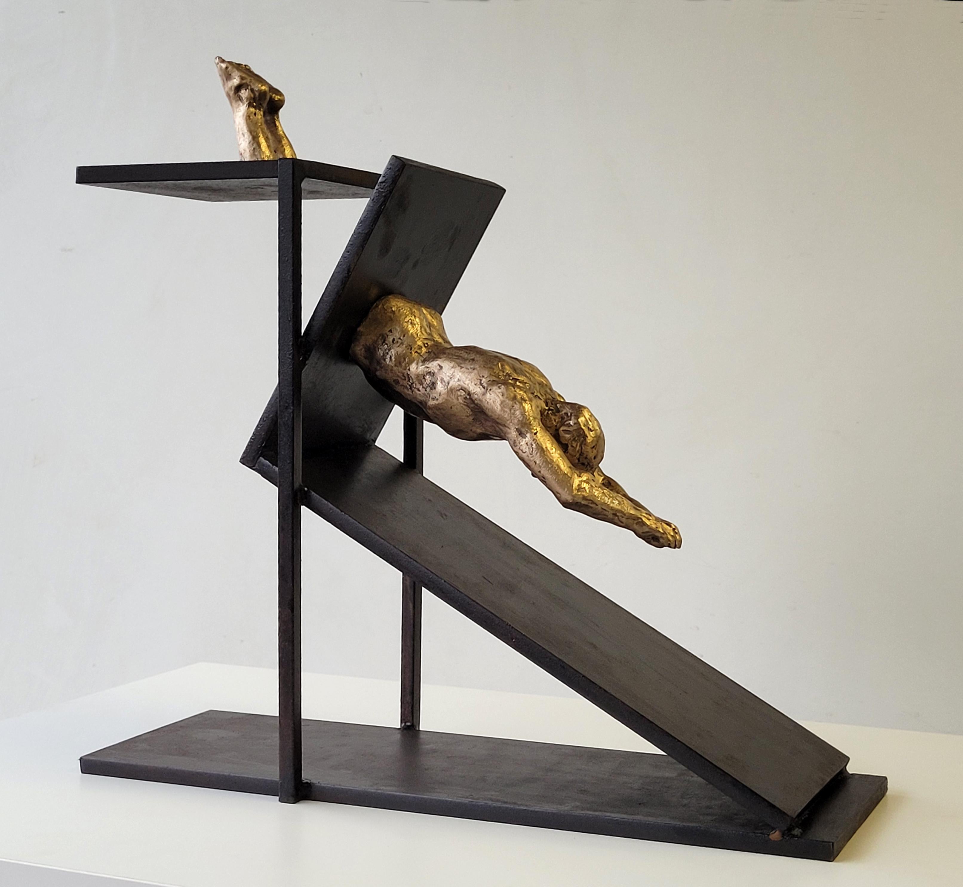 Amancio 23 Pool  Gold and Black Bronze. iron. EL SALTO III. original sculpture - Contemporary Sculpture by Amancio González Andrés