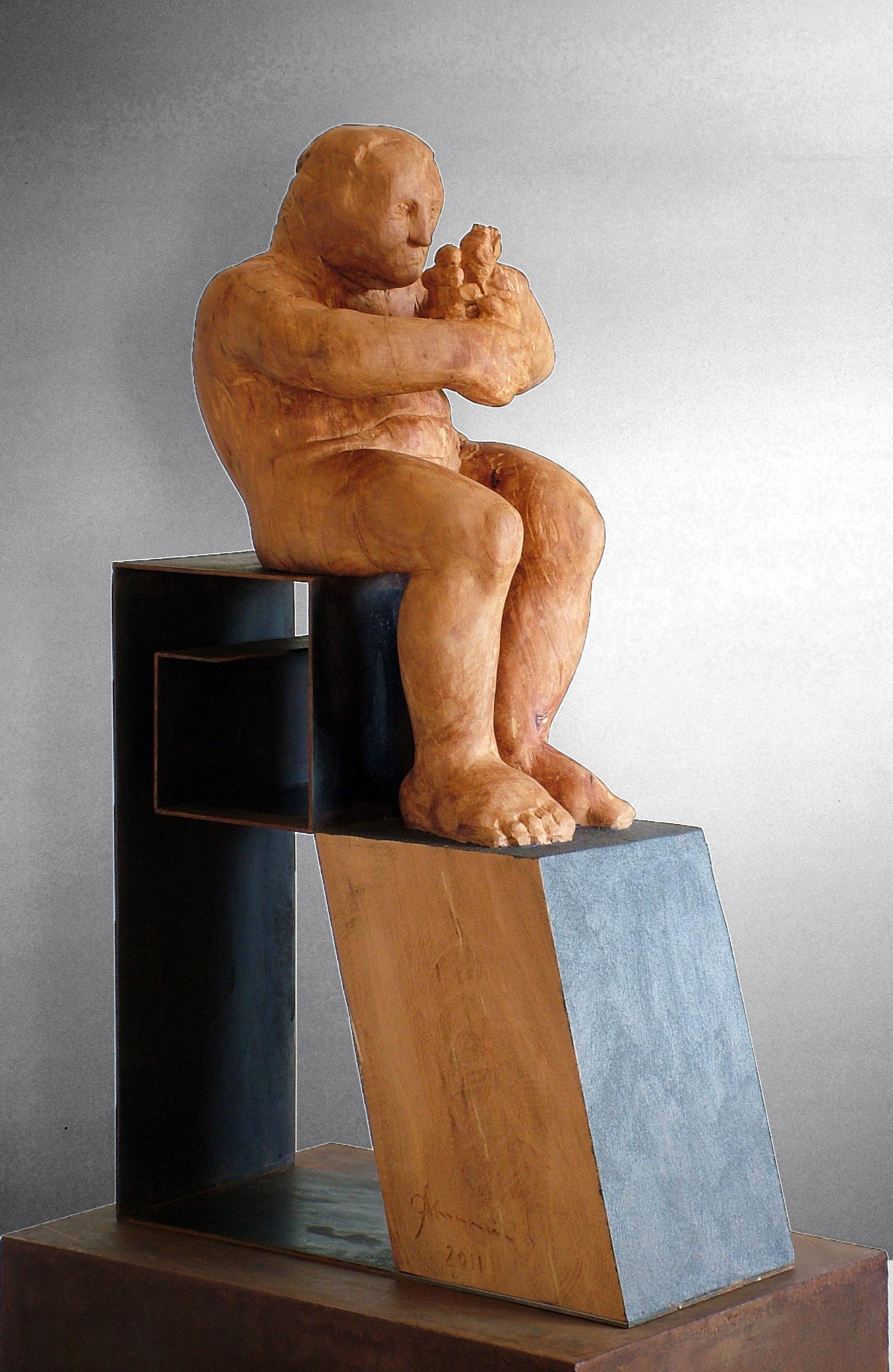 L´homme amoureux V. original wood sculpture - Contemporary Sculpture by Amancio González Andrés
