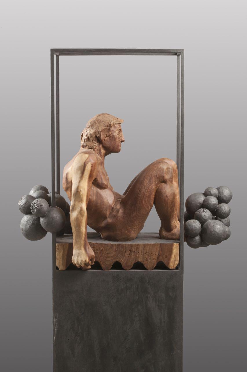 Amancio 32  Niebla  Iron and Wood. original  sculpture - Sculpture by Amancio González Andrés