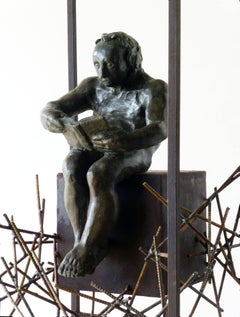 THE READER - original bronze iron sculpture