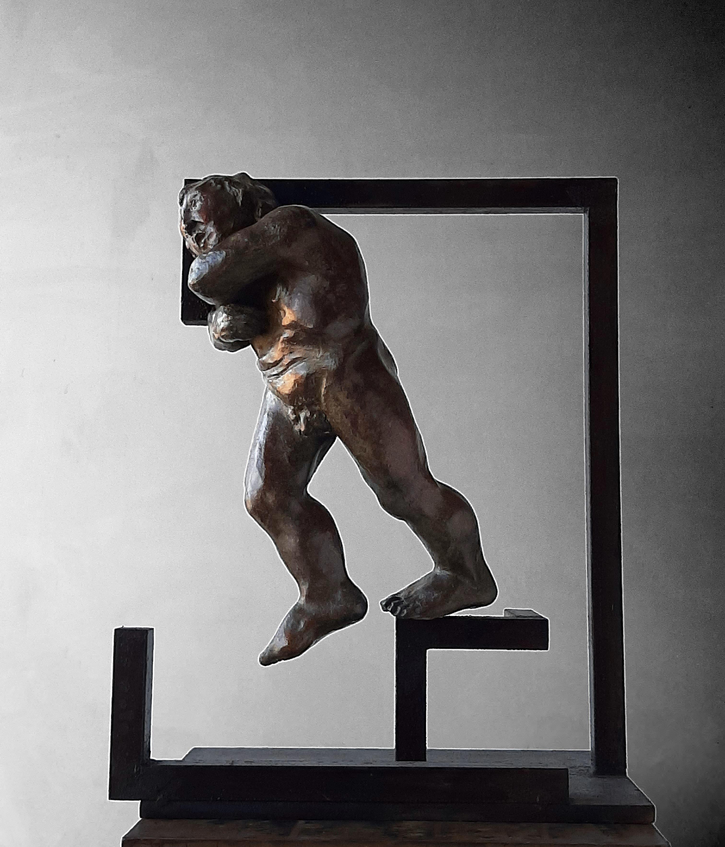 Amancio Gonzalez Morera Figurative Sculpture - Amancio.  rude character. original sculpture iron bronce